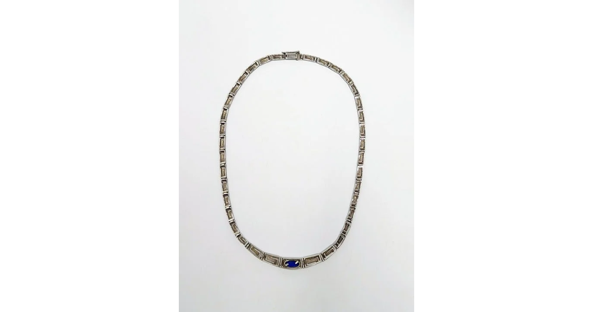 Vintage Silver Greek Key Design Necklace with Lapis Lazuli Center-Stone