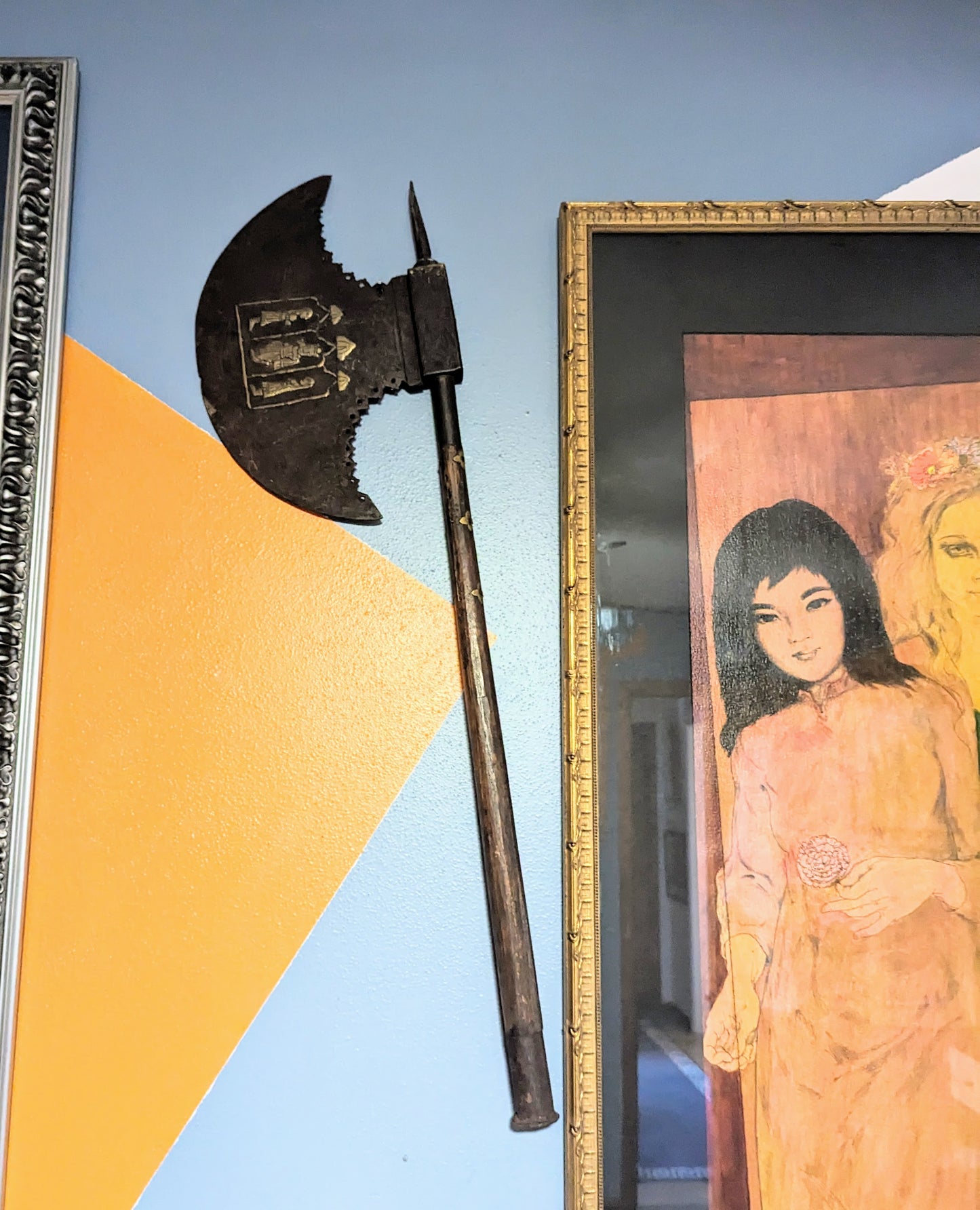 Antique Indo-Persian Copper Inlaid Maharajah's Mughal Parade Axe (c. 1800s)