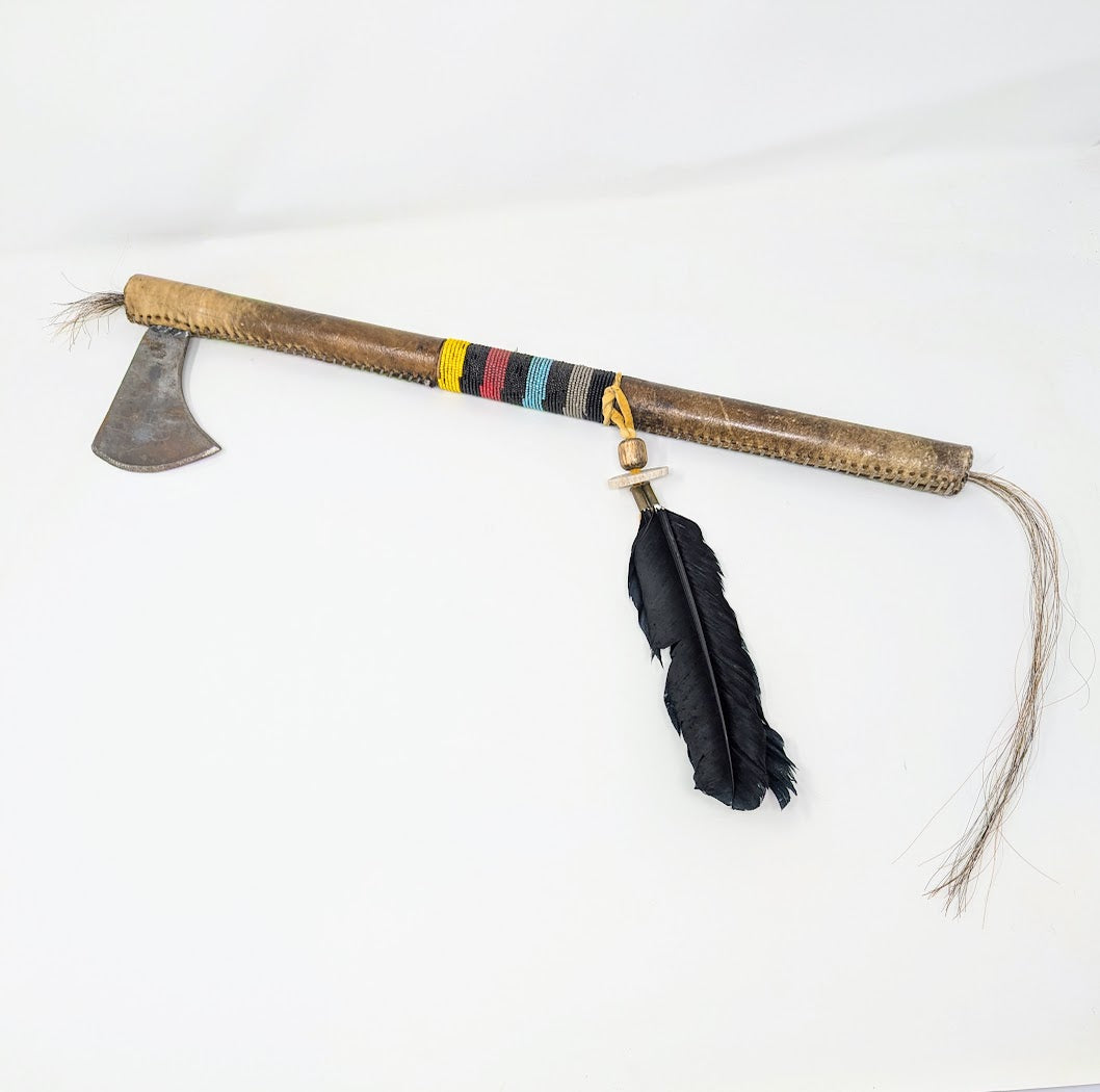 Vintage Navajo Rawhide & Beaded Handle Tomahawk