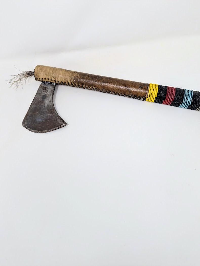 Vintage Navajo Rawhide & Beaded Handle Tomahawk