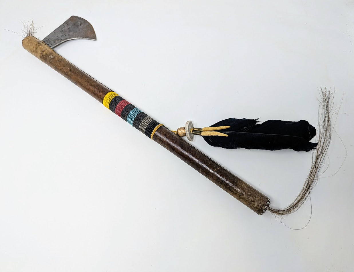 Vintage Navajo Rawhide & Beaded Handle Tomahawk