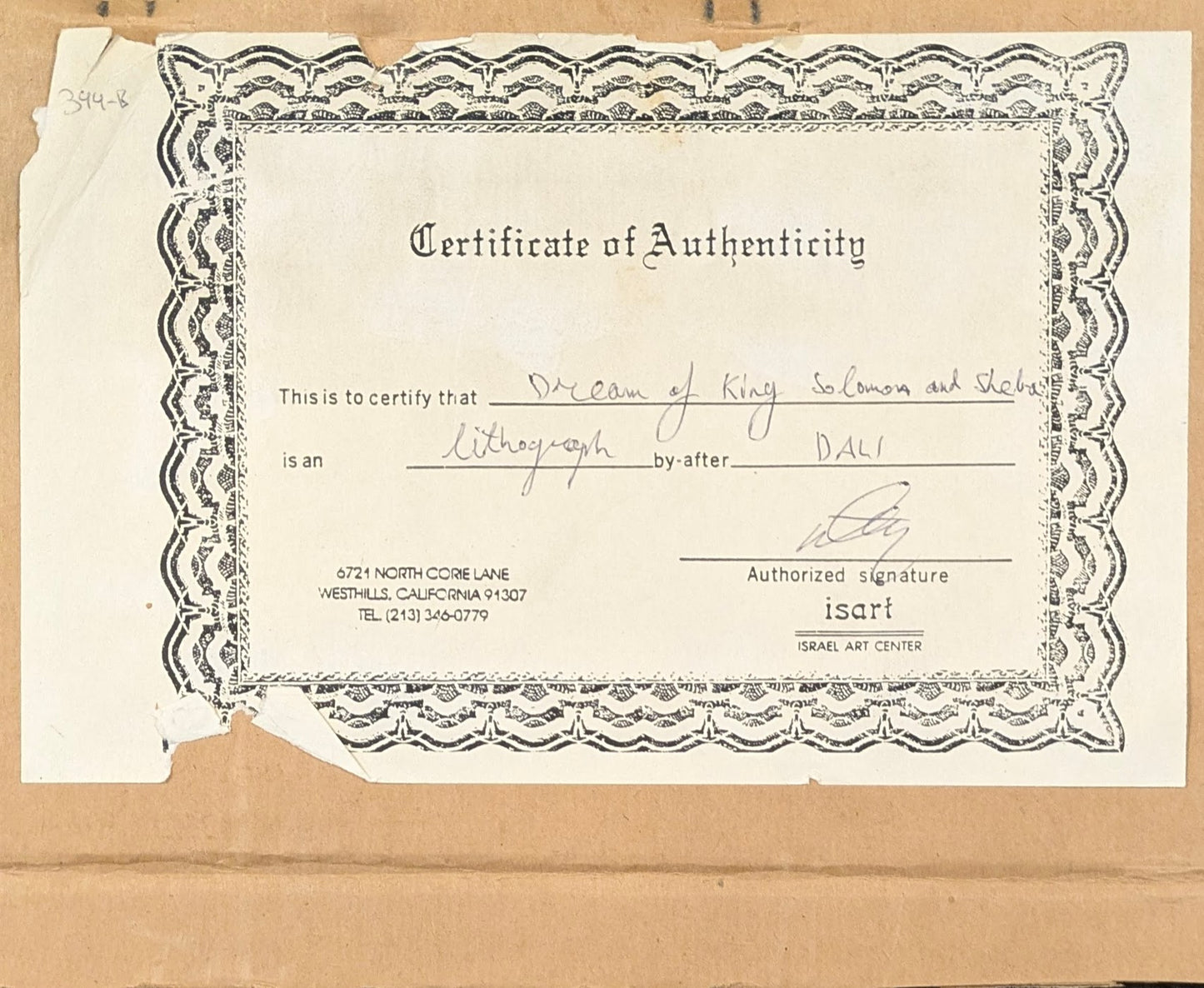 Signed Artist Proof "DREAMS OF SOLOMON & SHEBA" by Salvador Dali (1975)