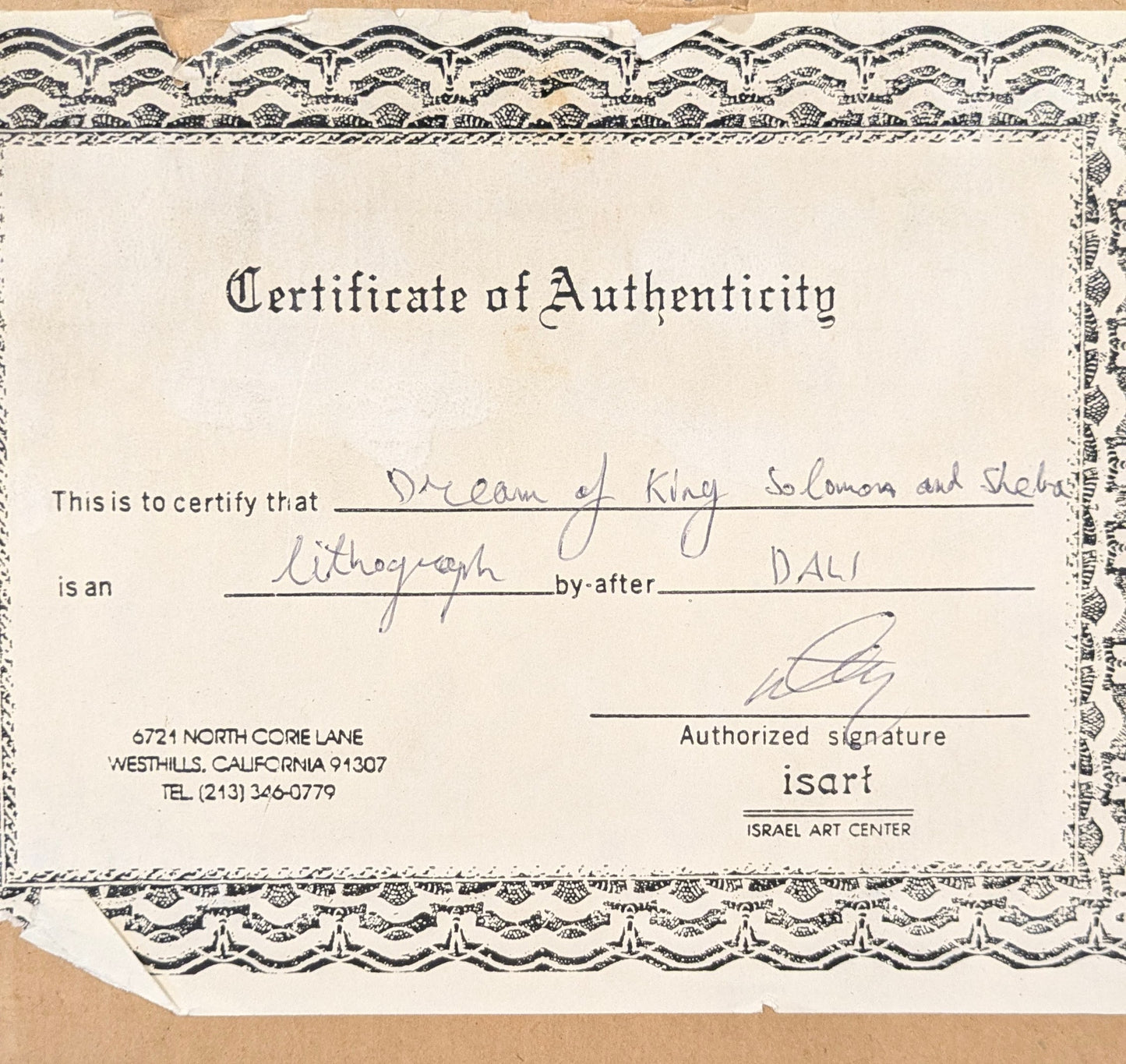 Signed Artist Proof "DREAMS OF SOLOMON & SHEBA" by Salvador Dali (1975)