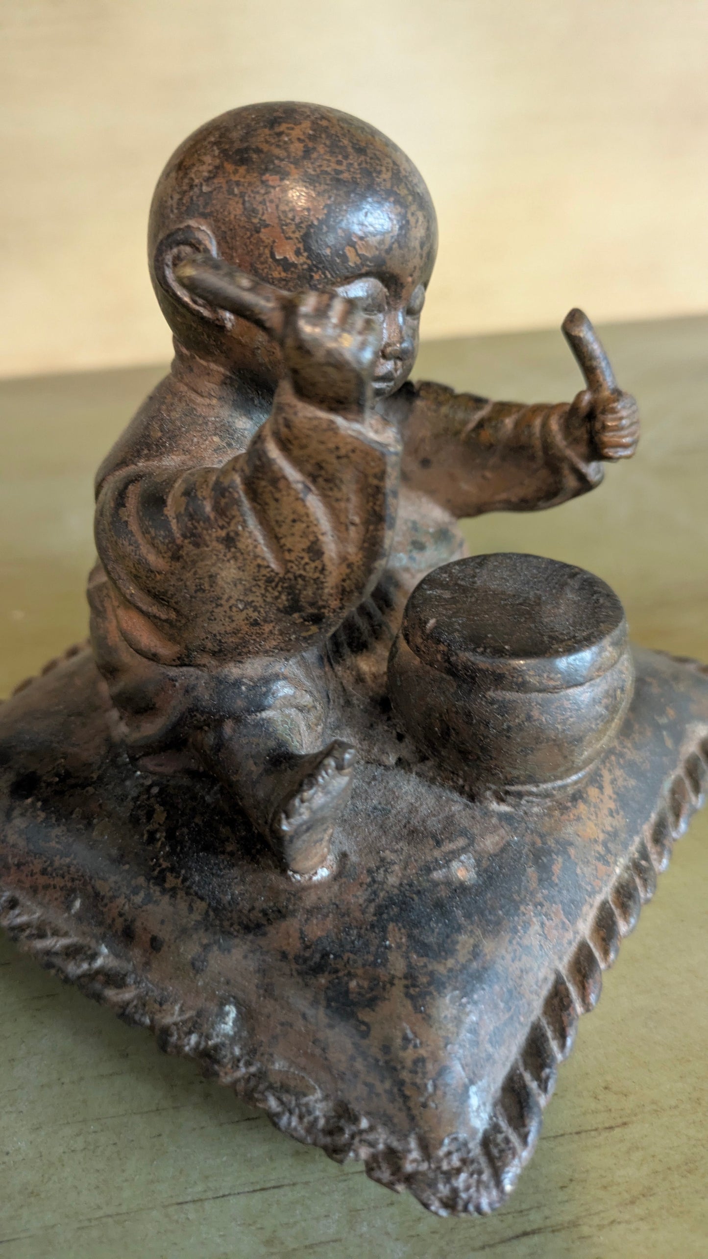 Vintage Chinese Bronze Drummer Boy (c. 1960s-1970s)