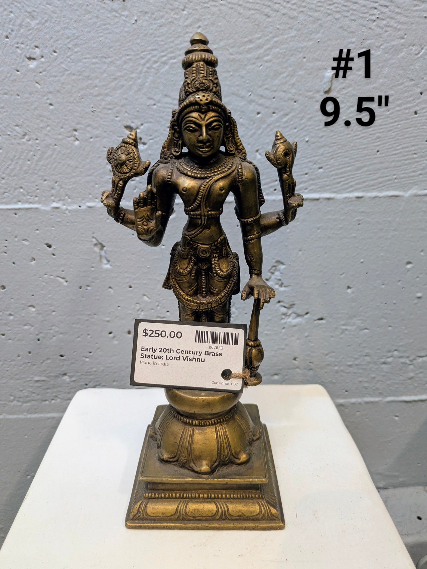 Early 20th Century Brass Statue: Lord Vishnu