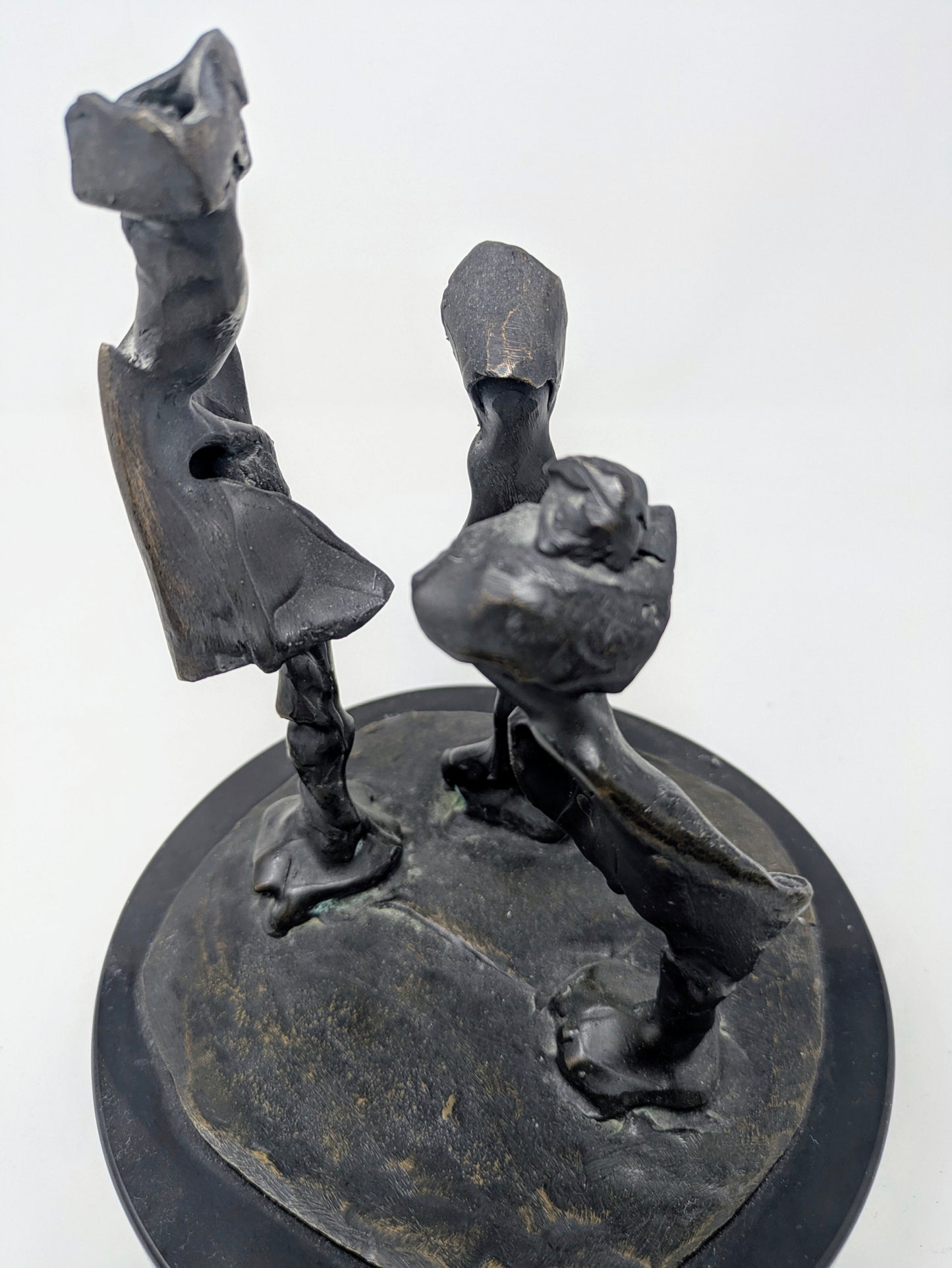Brutalist Bronze Art Sculpture: Three Abstract Figures