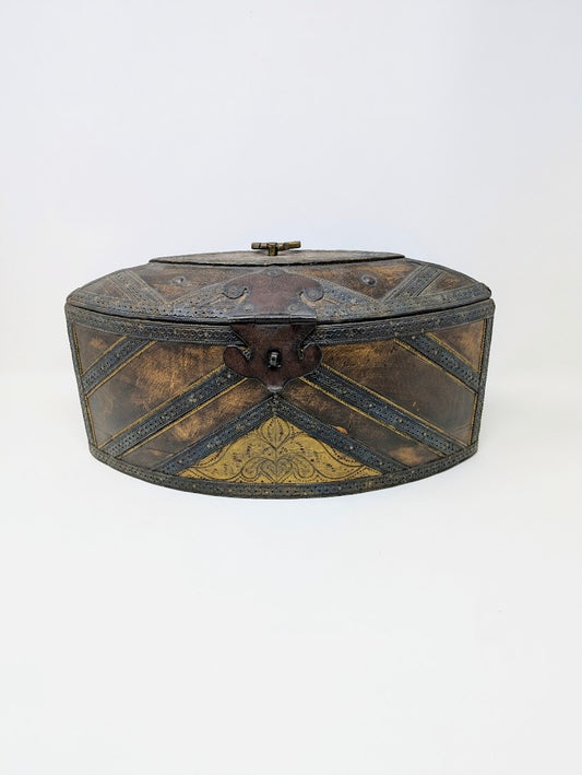 Antique Middle Eastern Wood & Iron/Copper Jewelry Box