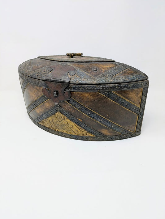 Antique Middle Eastern Wood & Iron/Copper Jewelry Box