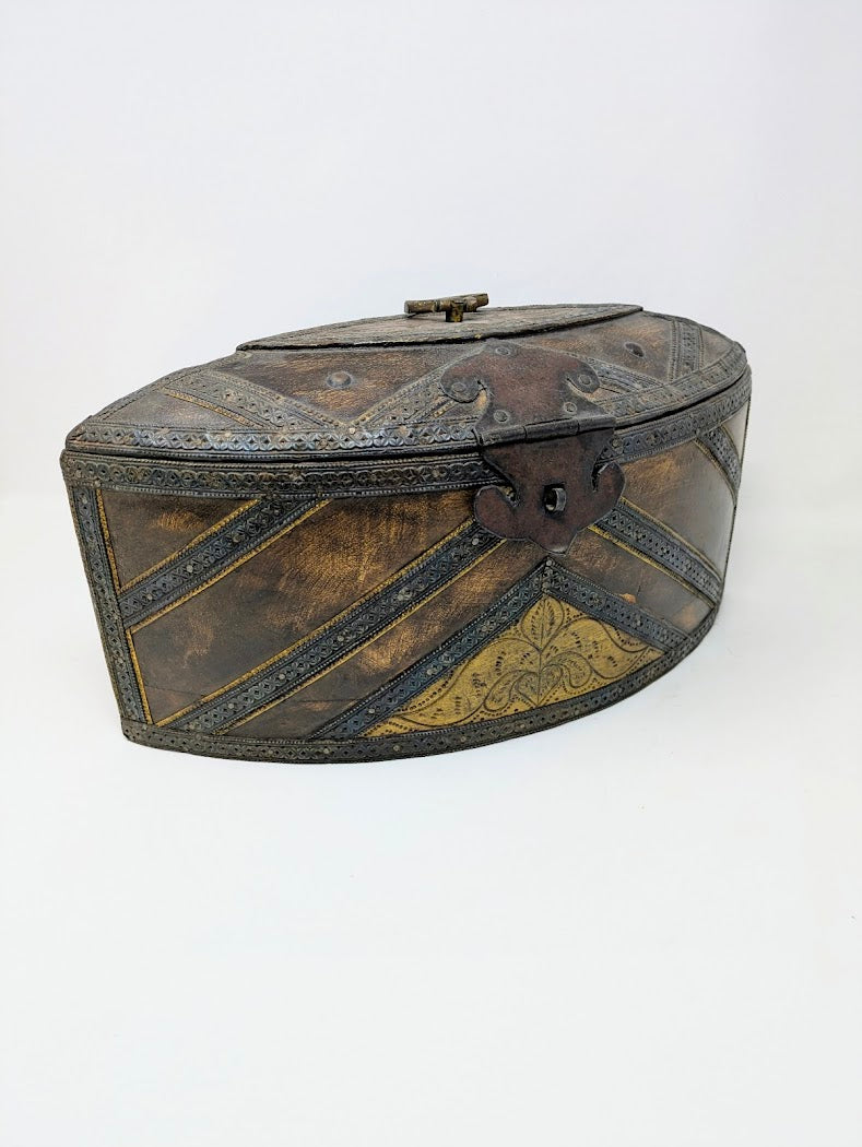 Antique Middle Eastern Wood & Iron/Copper Jewelry Box