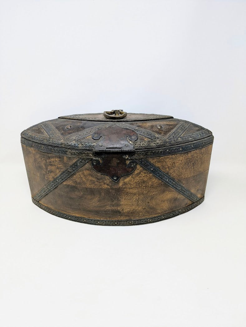 Antique Middle Eastern Wood & Iron/Copper Jewelry Box