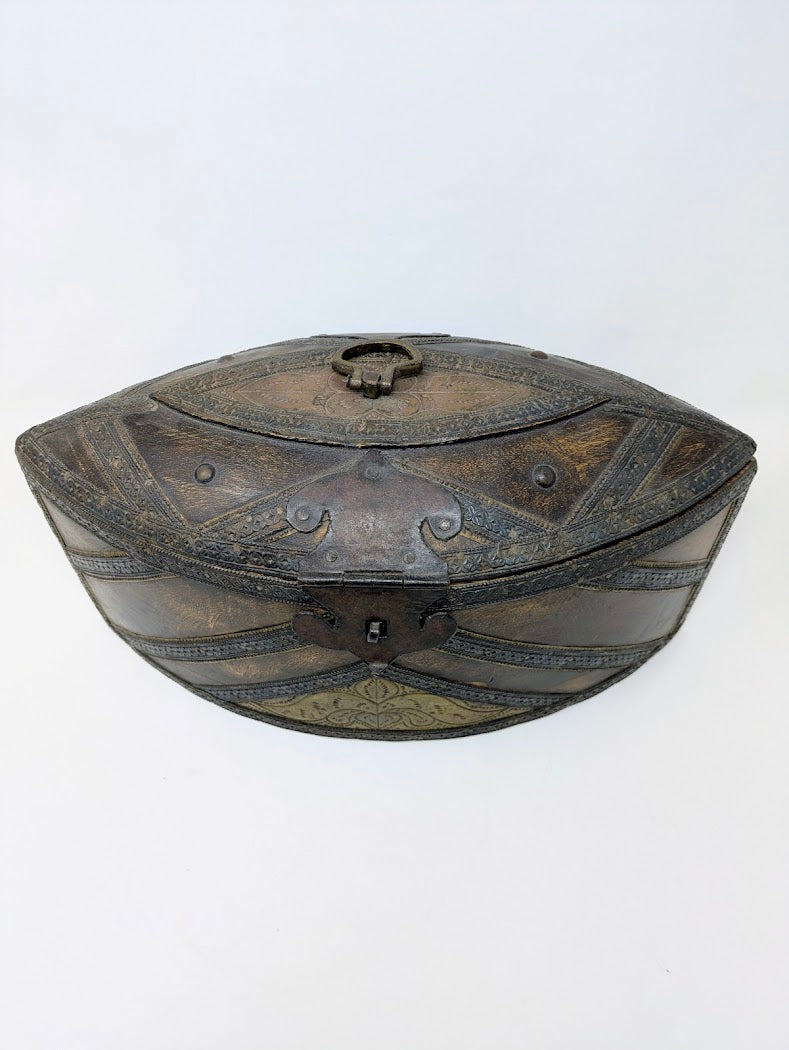 Antique Middle Eastern Wood & Iron/Copper Jewelry Box