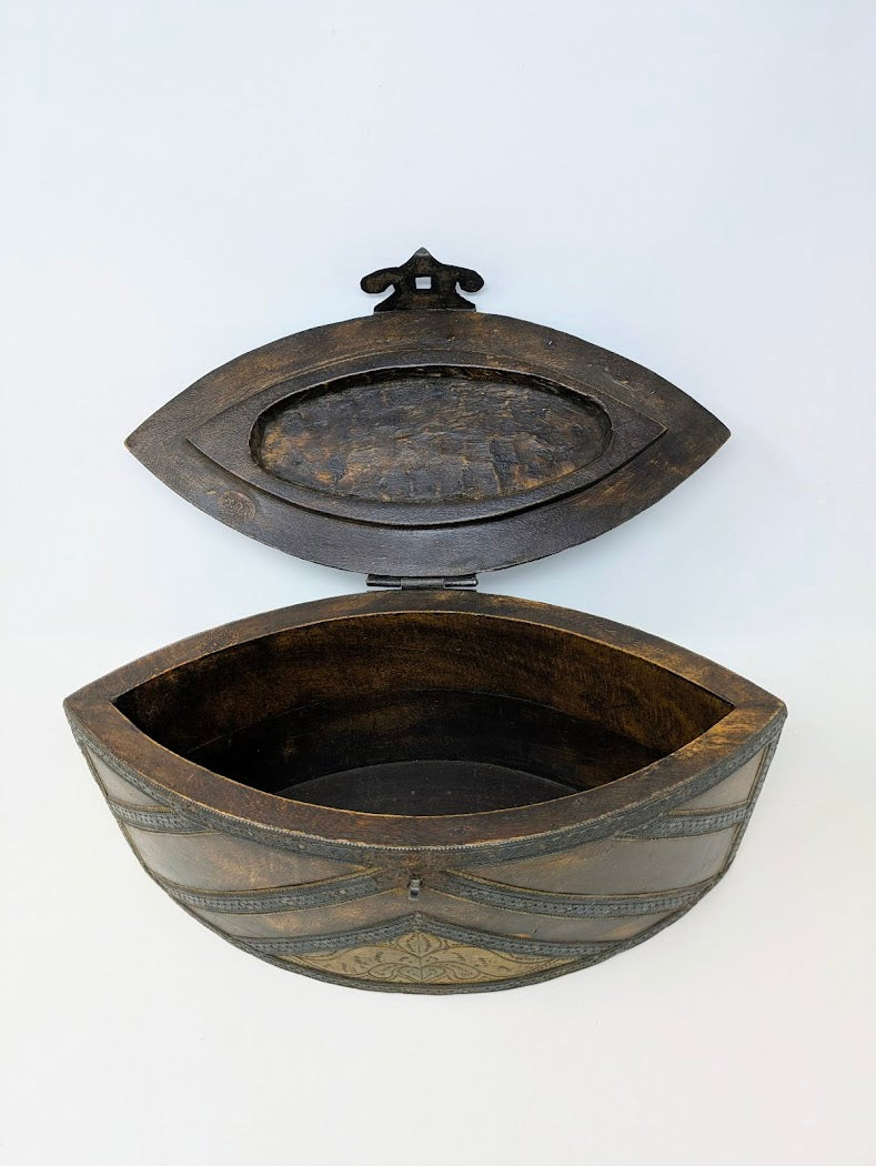 Antique Middle Eastern Wood & Iron/Copper Jewelry Box