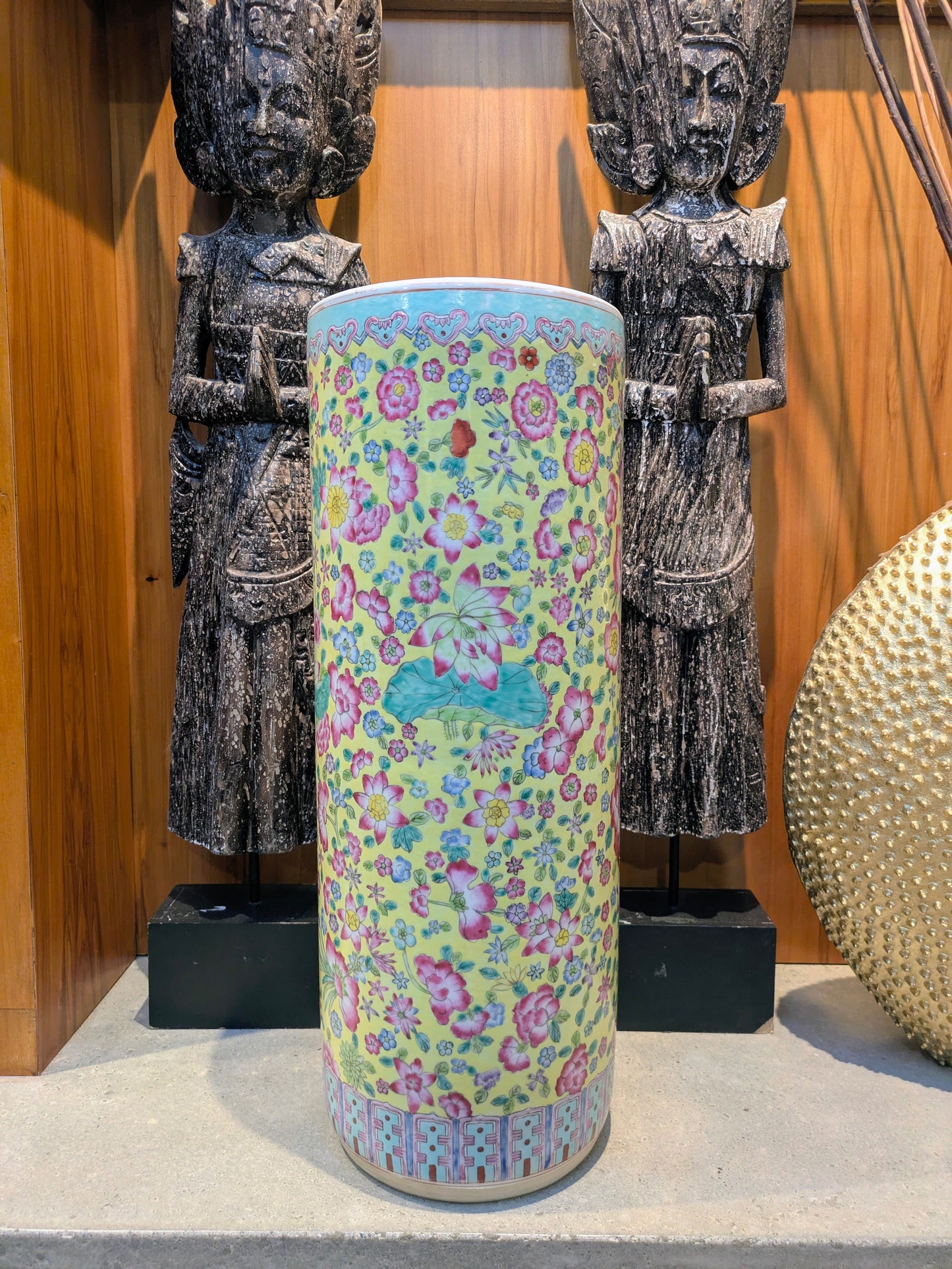 1920s Chinese Porcelain Famille Jaune Umbrella Stand Vase