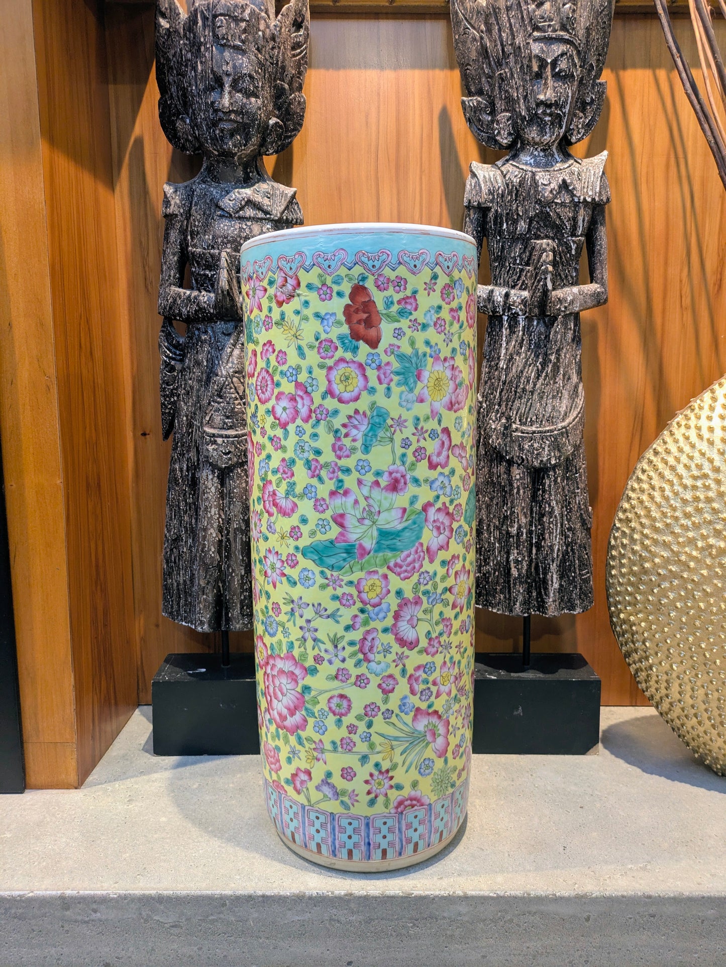 1920s Chinese Porcelain Famille Jaune Umbrella Stand Vase