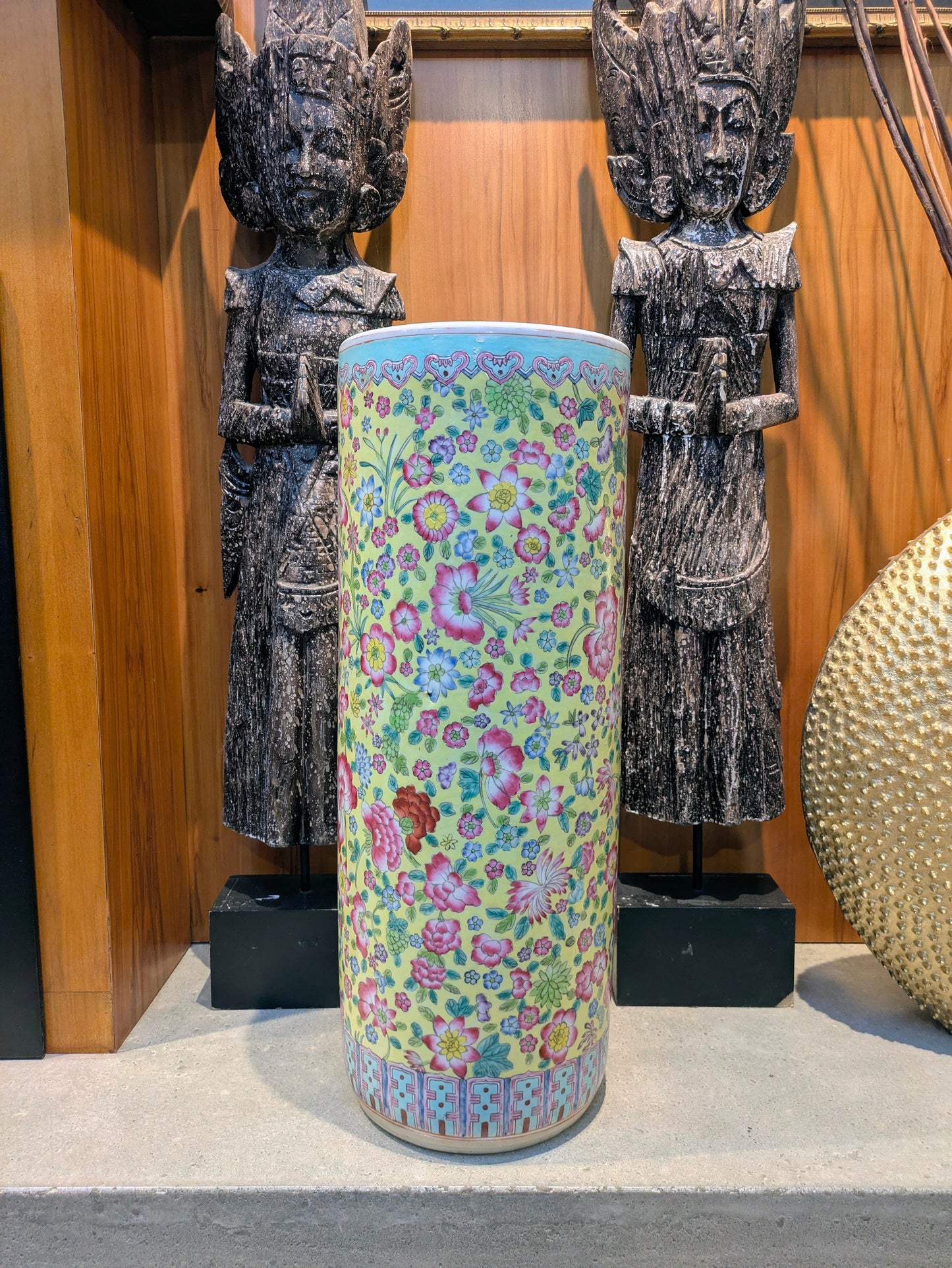 1920s Chinese Porcelain Famille Jaune Umbrella Stand Vase