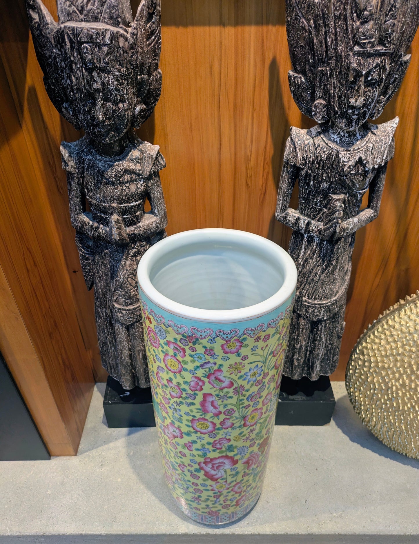 1920s Chinese Porcelain Famille Jaune Umbrella Stand Vase