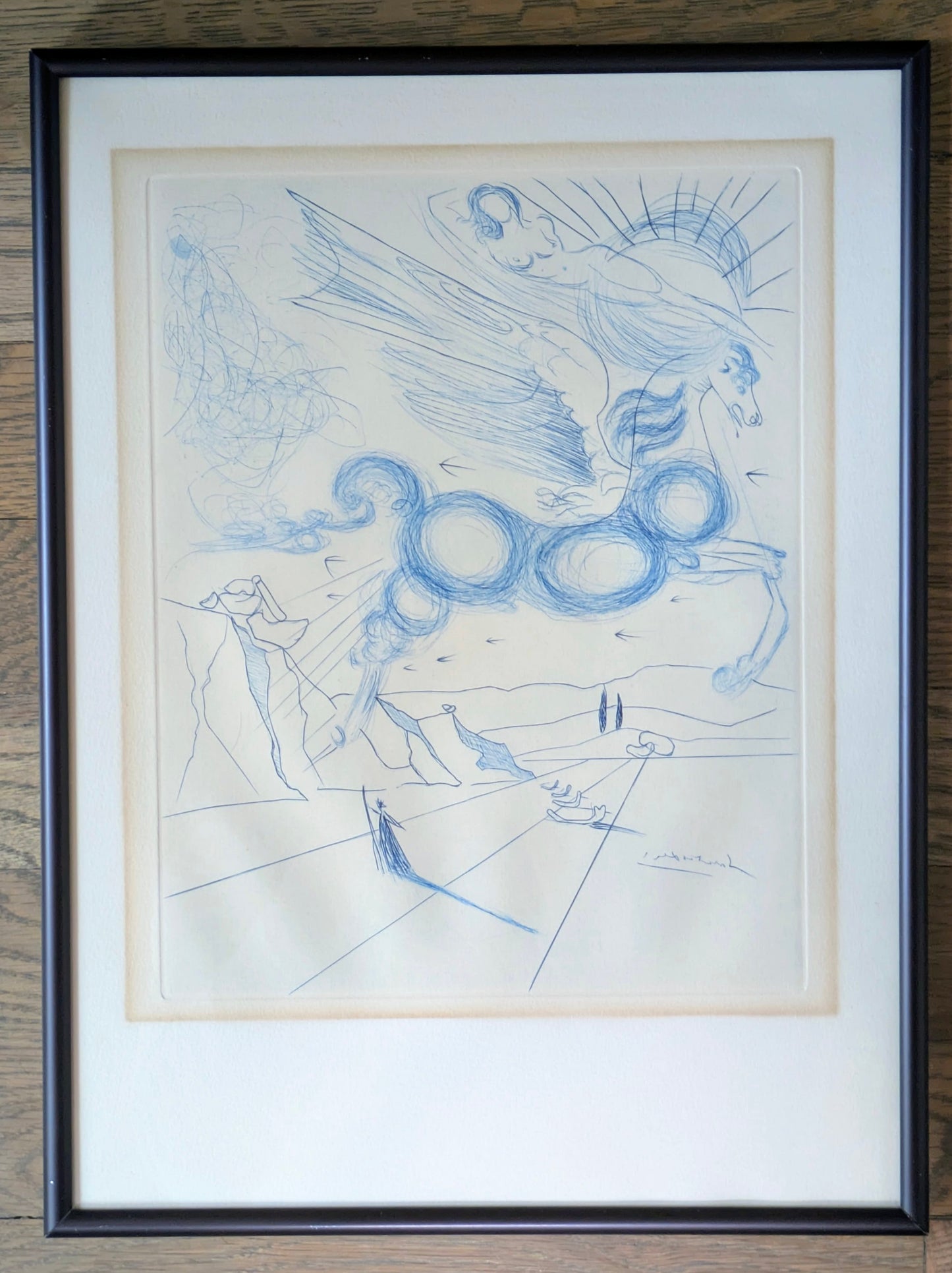 1970s Etching by Salvador Dali: Pegasus in Flight with Angel
