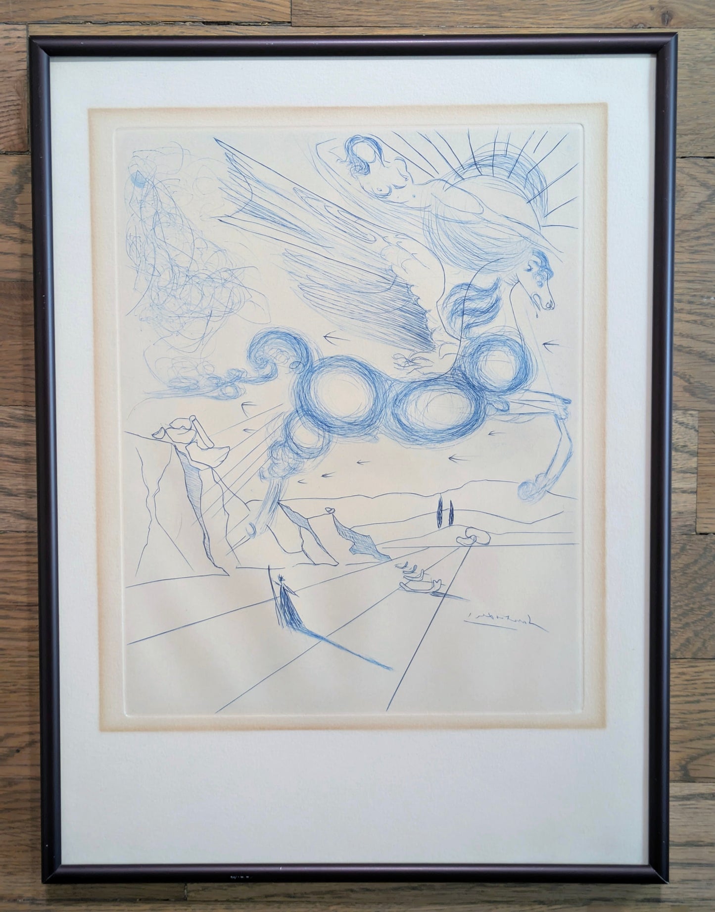 1970s Etching by Salvador Dali: Pegasus in Flight with Angel