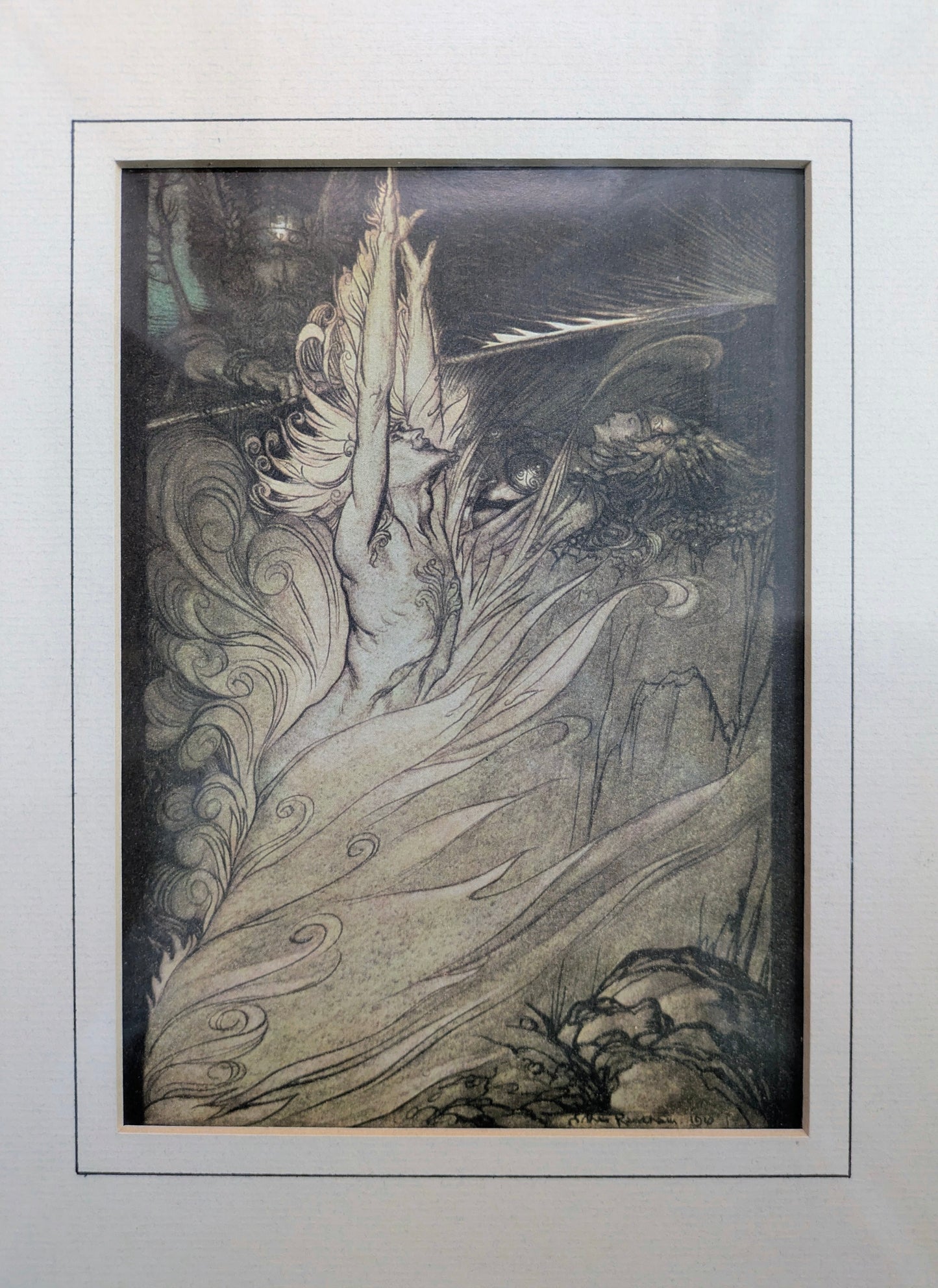 Vintage Illustration: "Wotan Encircles Rock" by Arthur Rackham (1910)
