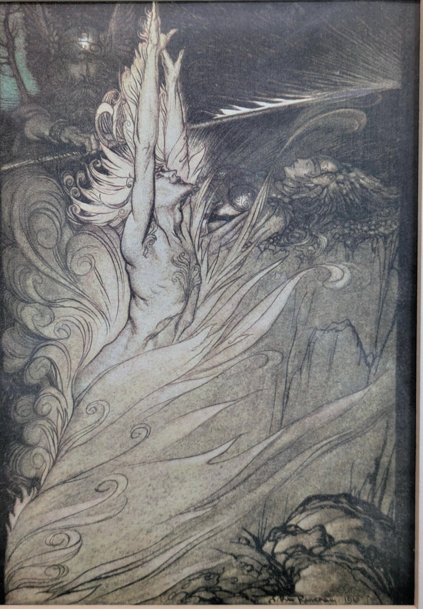 Vintage Illustration: "Wotan Encircles Rock" by Arthur Rackham (1910)