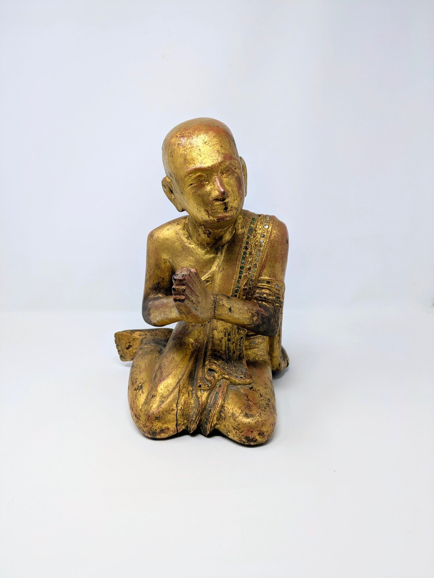 19th Century Burmese Lacquered Wood Statue: Moggallana