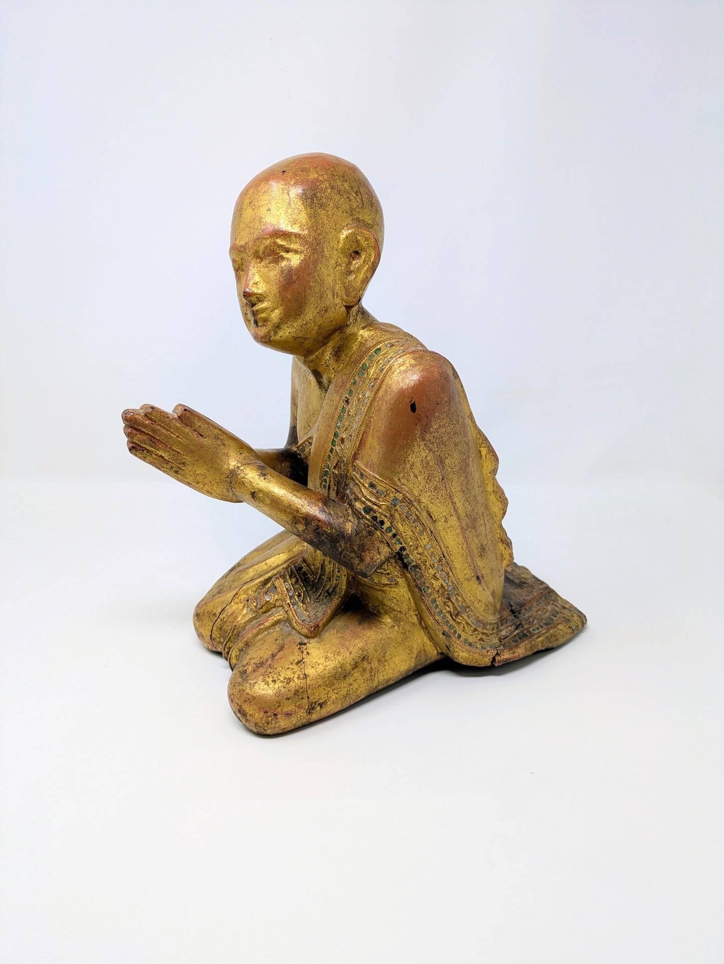 19th Century Burmese Lacquered Wood Statue: Moggallana