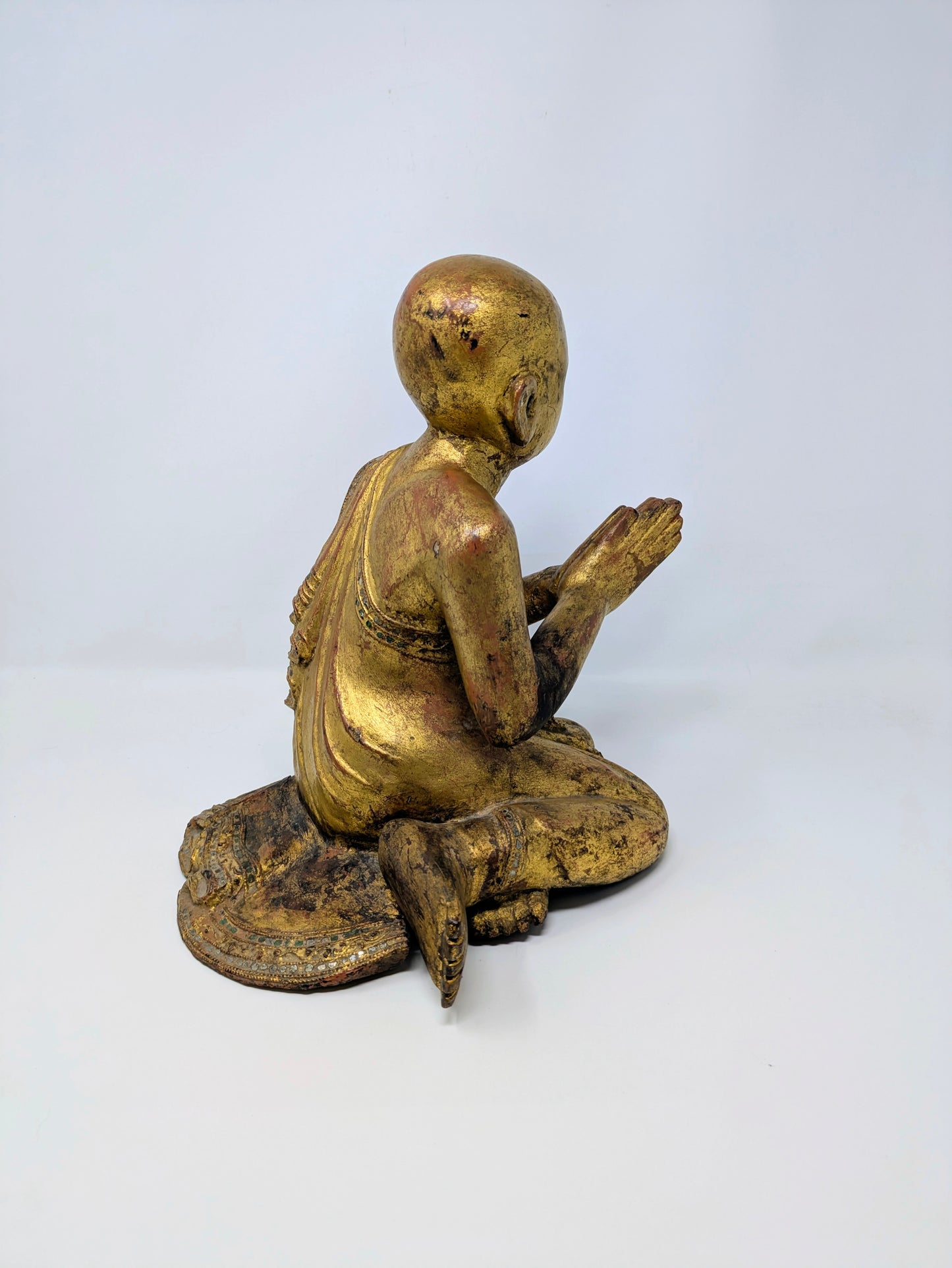 19th Century Burmese Lacquered Wood Statue: Moggallana