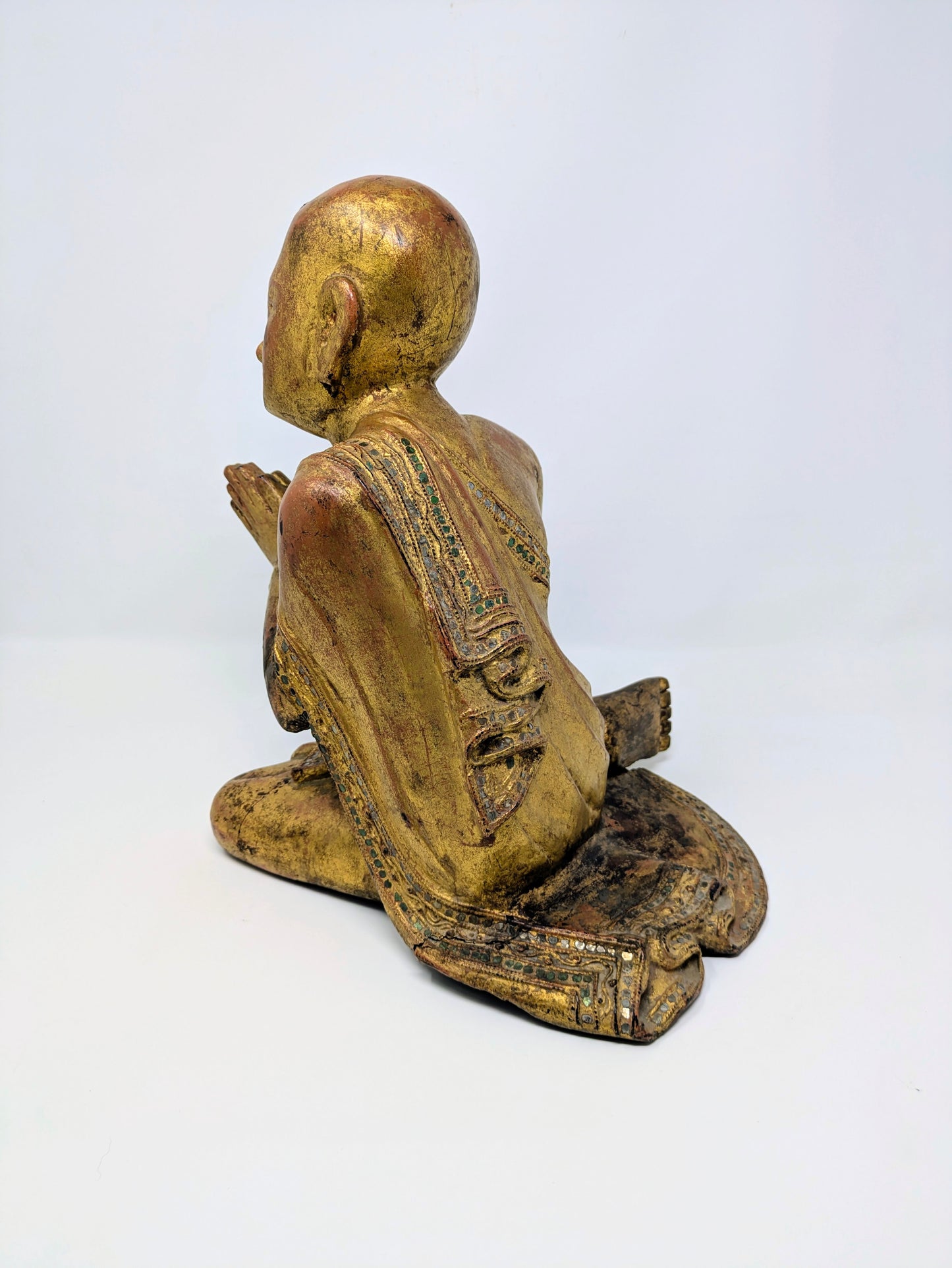 19th Century Burmese Lacquered Wood Statue: Moggallana