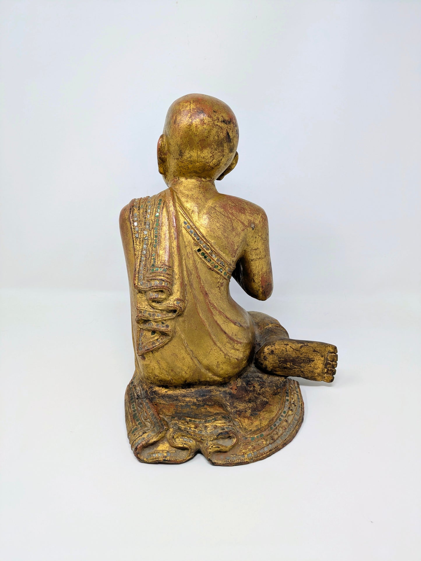 19th Century Burmese Lacquered Wood Statue: Moggallana