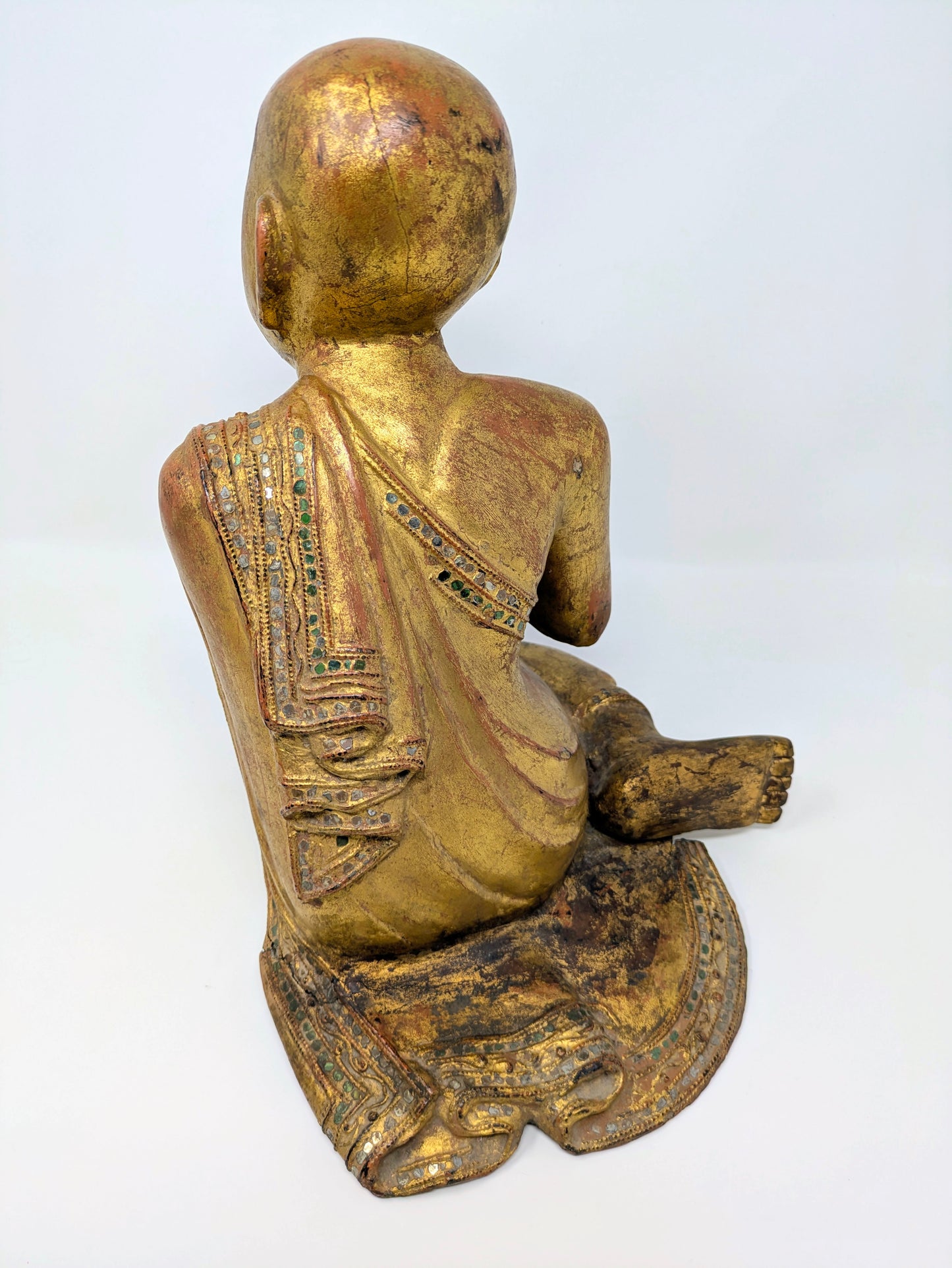19th Century Burmese Lacquered Wood Statue: Moggallana