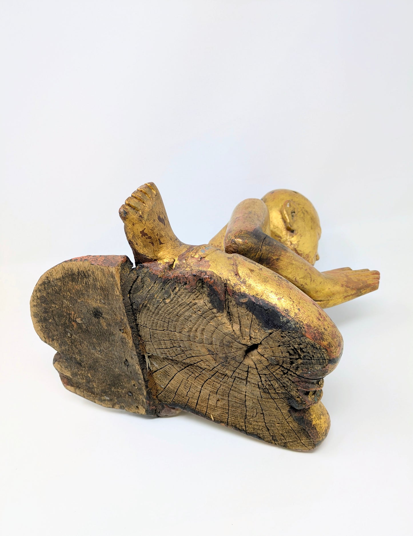 19th Century Burmese Lacquered Wood Statue: Moggallana