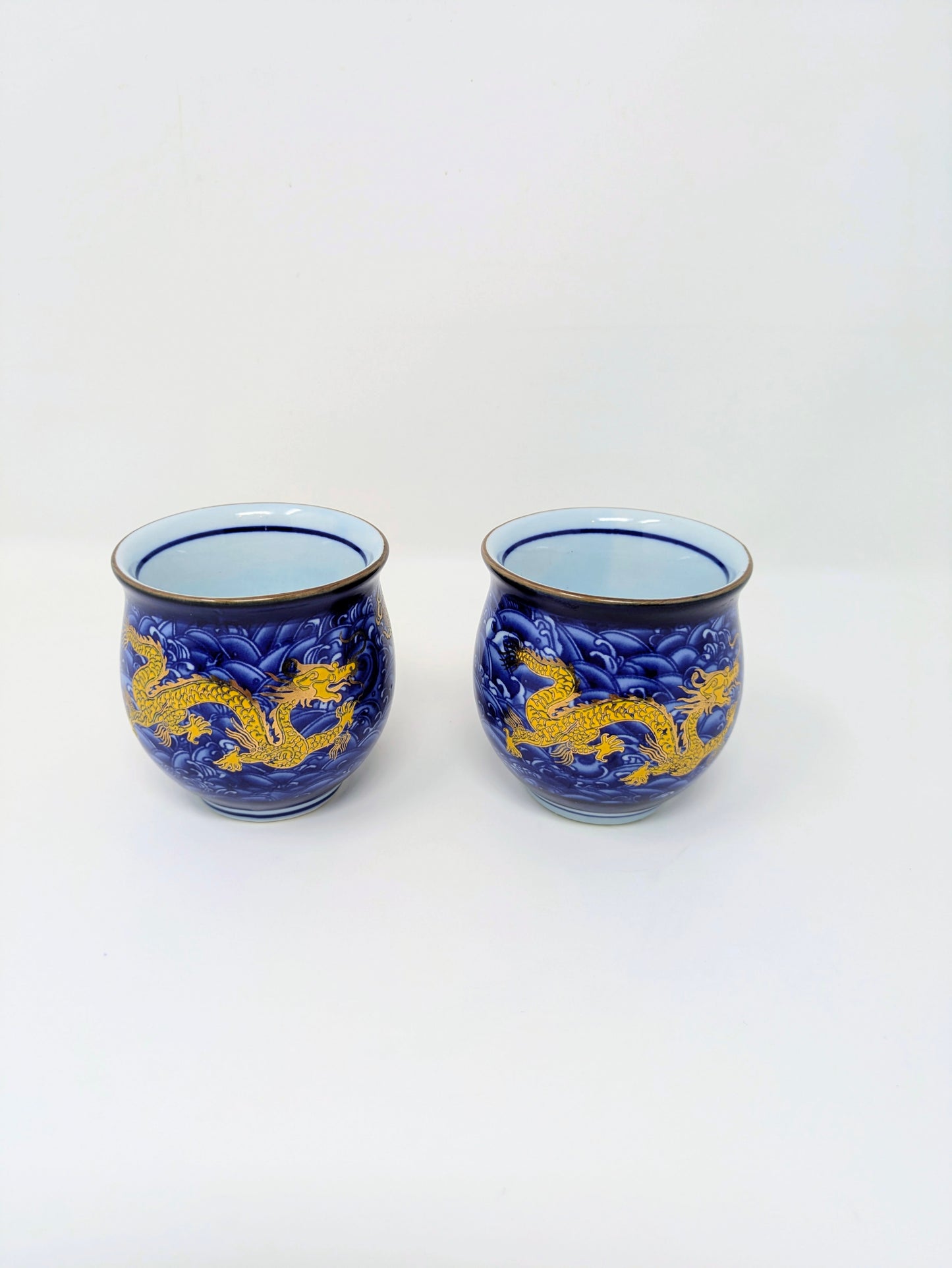 Chinese Jingdezhen Porcelain Double-Wall Teacups: Royal Dragon Pattern