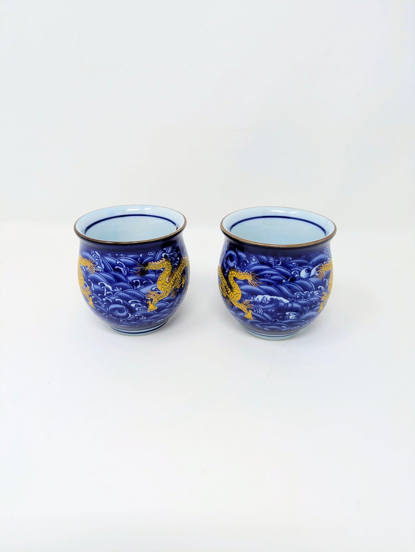 Chinese Jingdezhen Porcelain Double-Wall Teacups: Royal Dragon Pattern