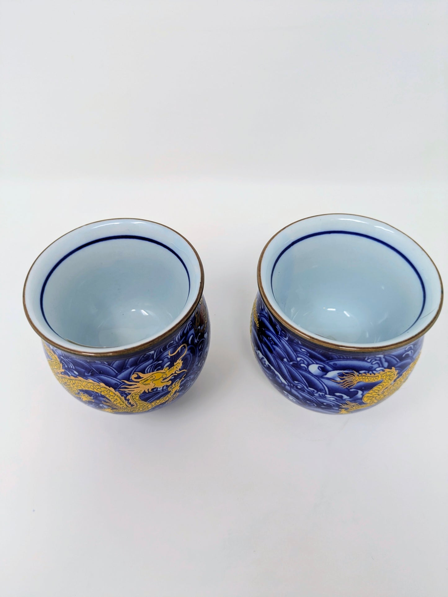 Chinese Jingdezhen Porcelain Double-Wall Teacups: Royal Dragon Pattern