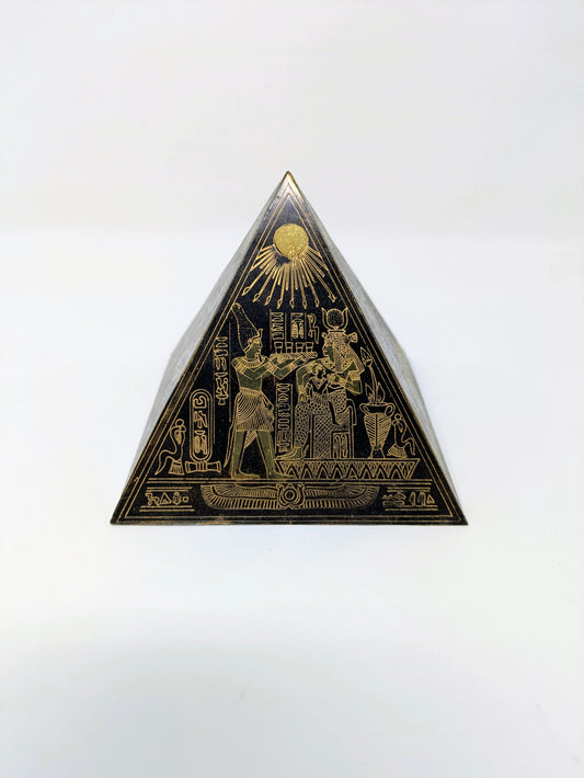 Egyptian Revival Engraved Brass Pyramid Paperweight