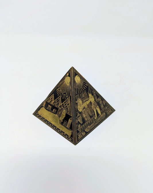 Egyptian Revival Engraved Brass Pyramid Paperweight