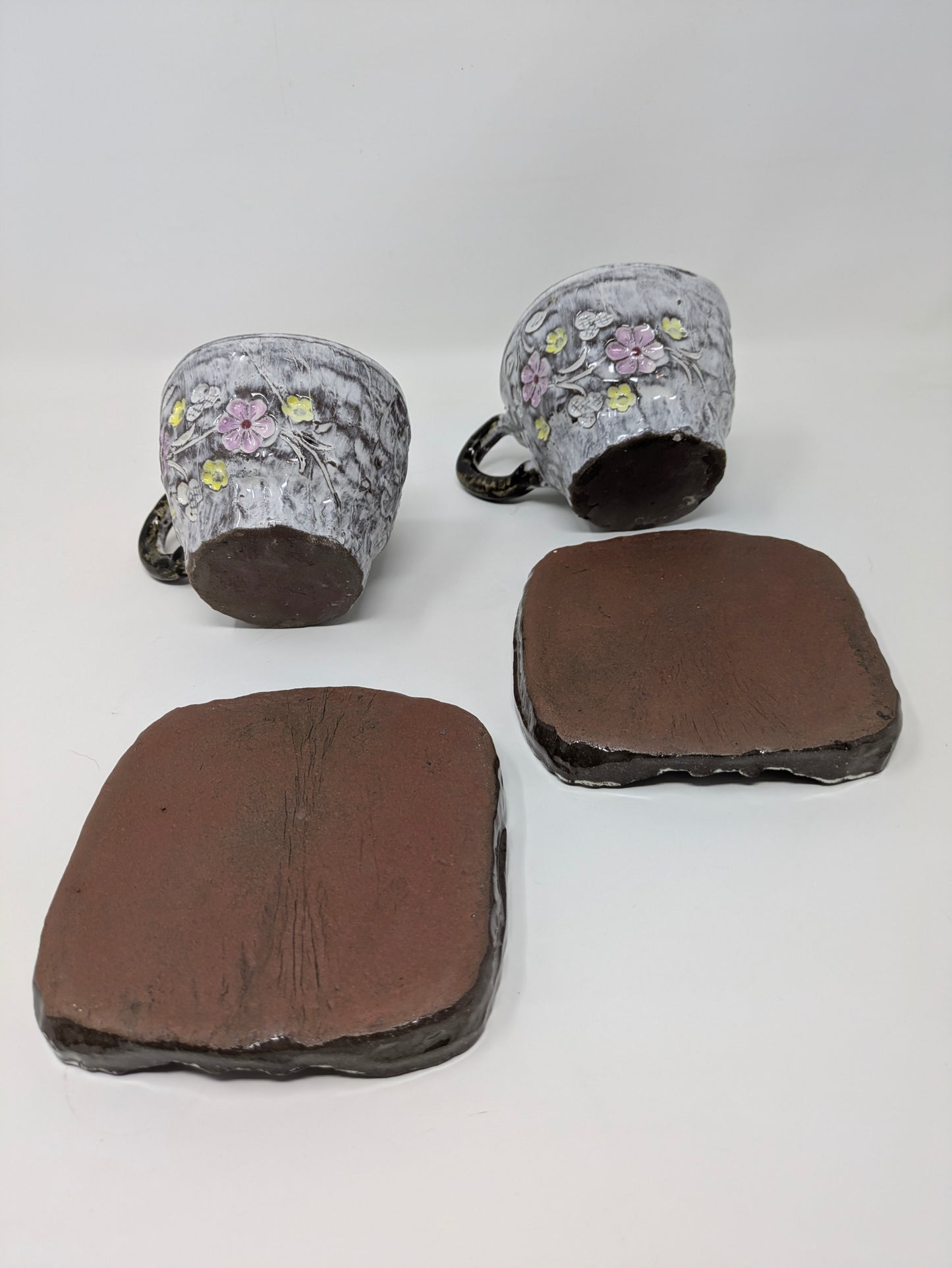 4pcs Korean Ceramic Cosmos Coffee Cup & Saucer Set