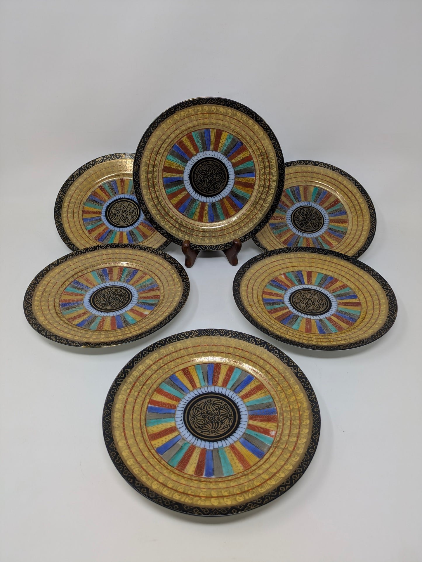 1930s Japanese Nippon Era Hand-Painted "1000 Faces" Salad Plates