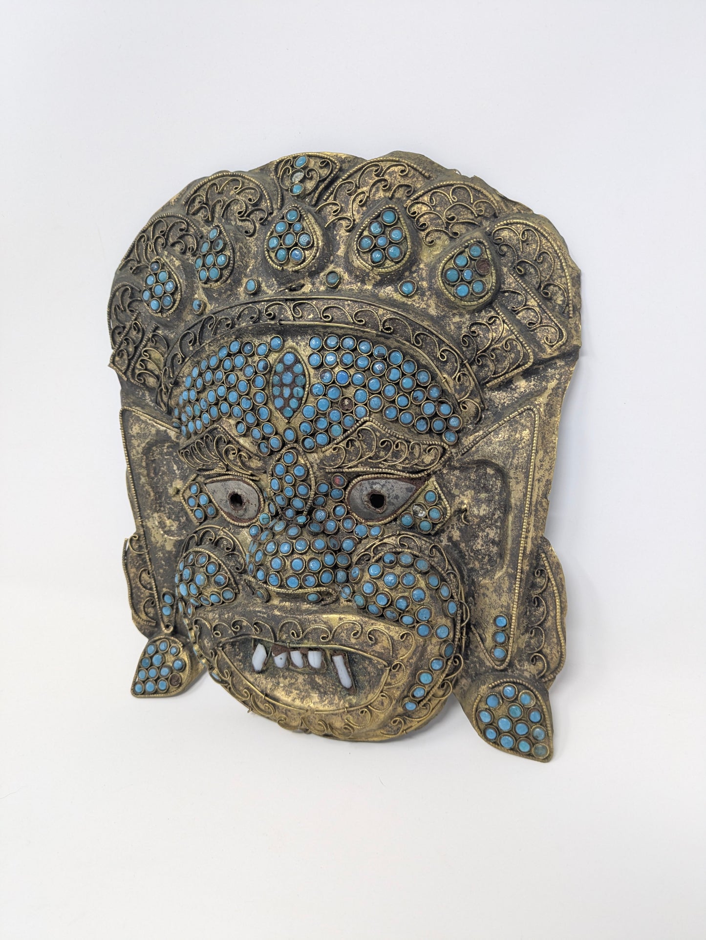 19th Century Nepalese Copper & Turquoise Mahakala Mask