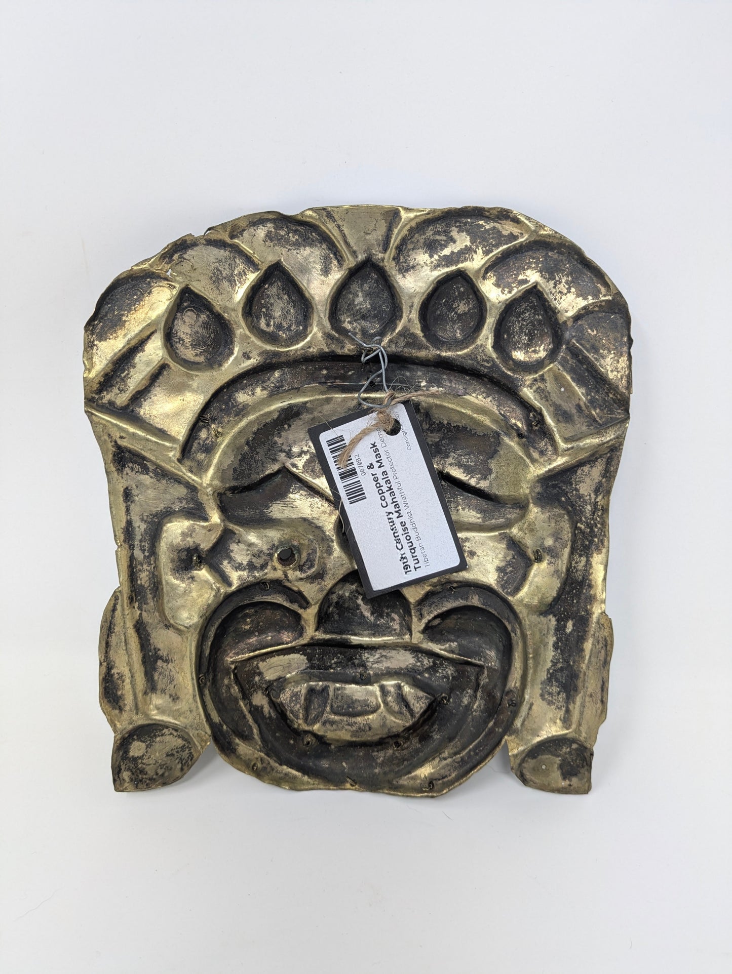 19th Century Nepalese Copper & Turquoise Mahakala Mask