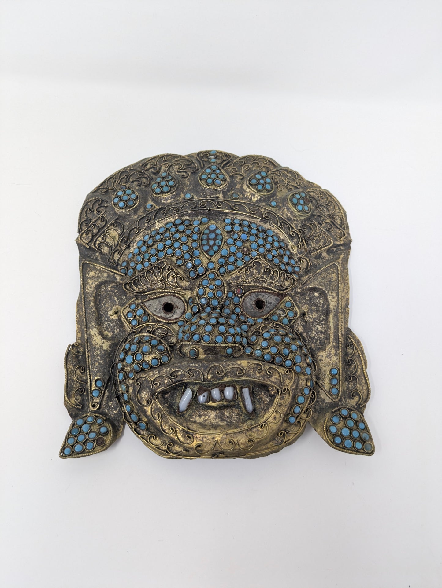 19th Century Nepalese Copper & Turquoise Mahakala Mask