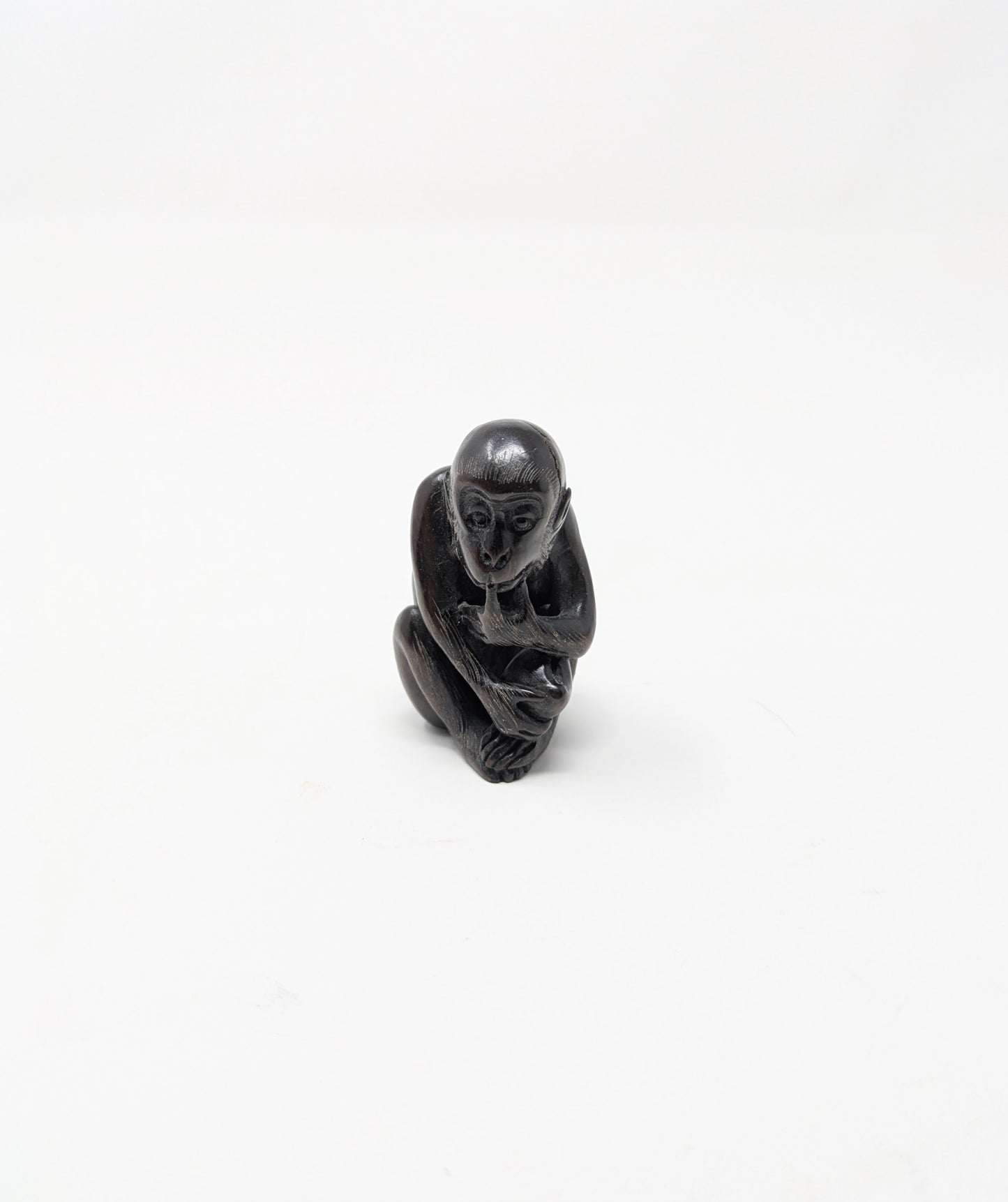 Meiji Era Japanese Signed Boxwood Monkey & Peach Netsuke