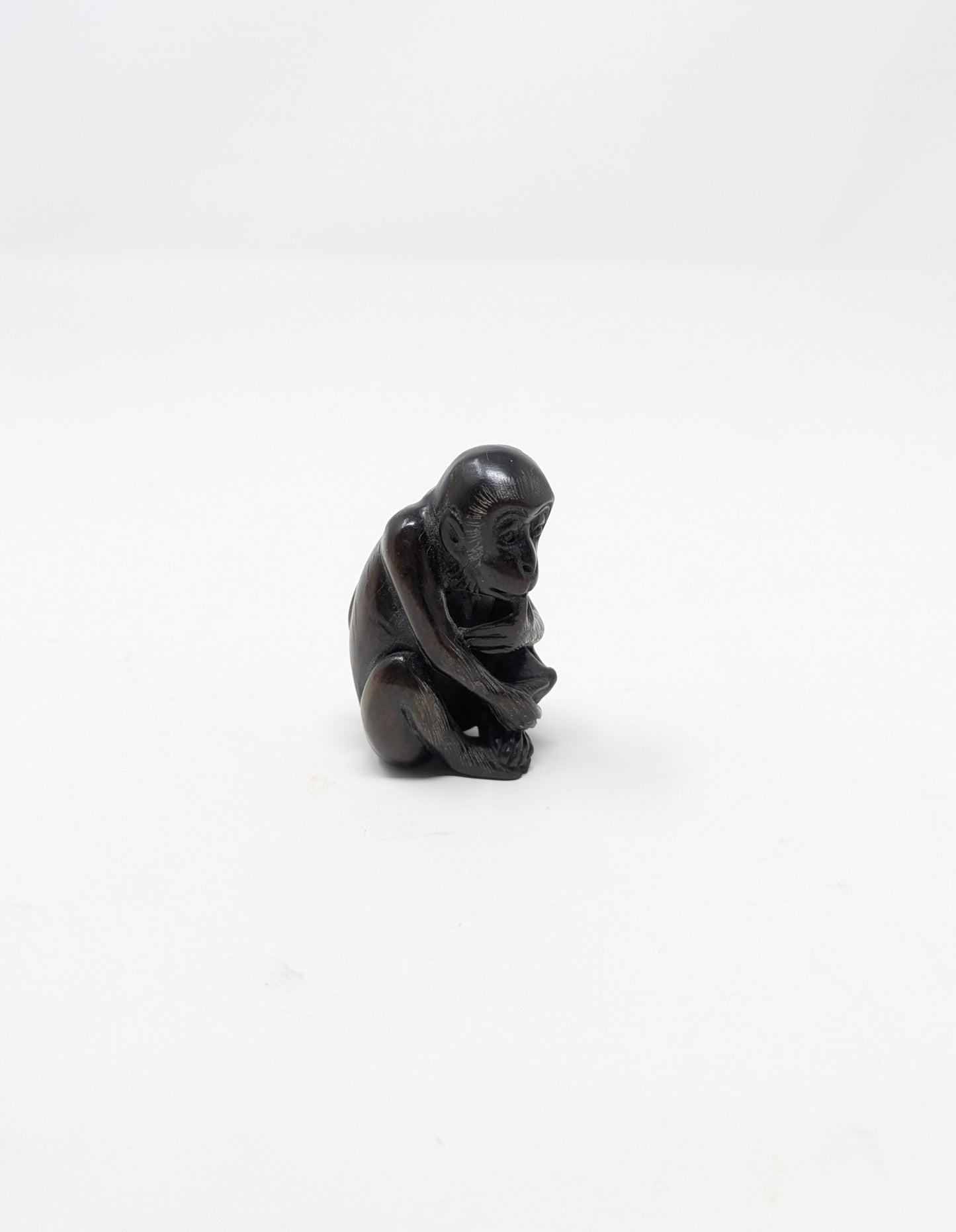 Meiji Era Japanese Signed Boxwood Monkey & Peach Netsuke