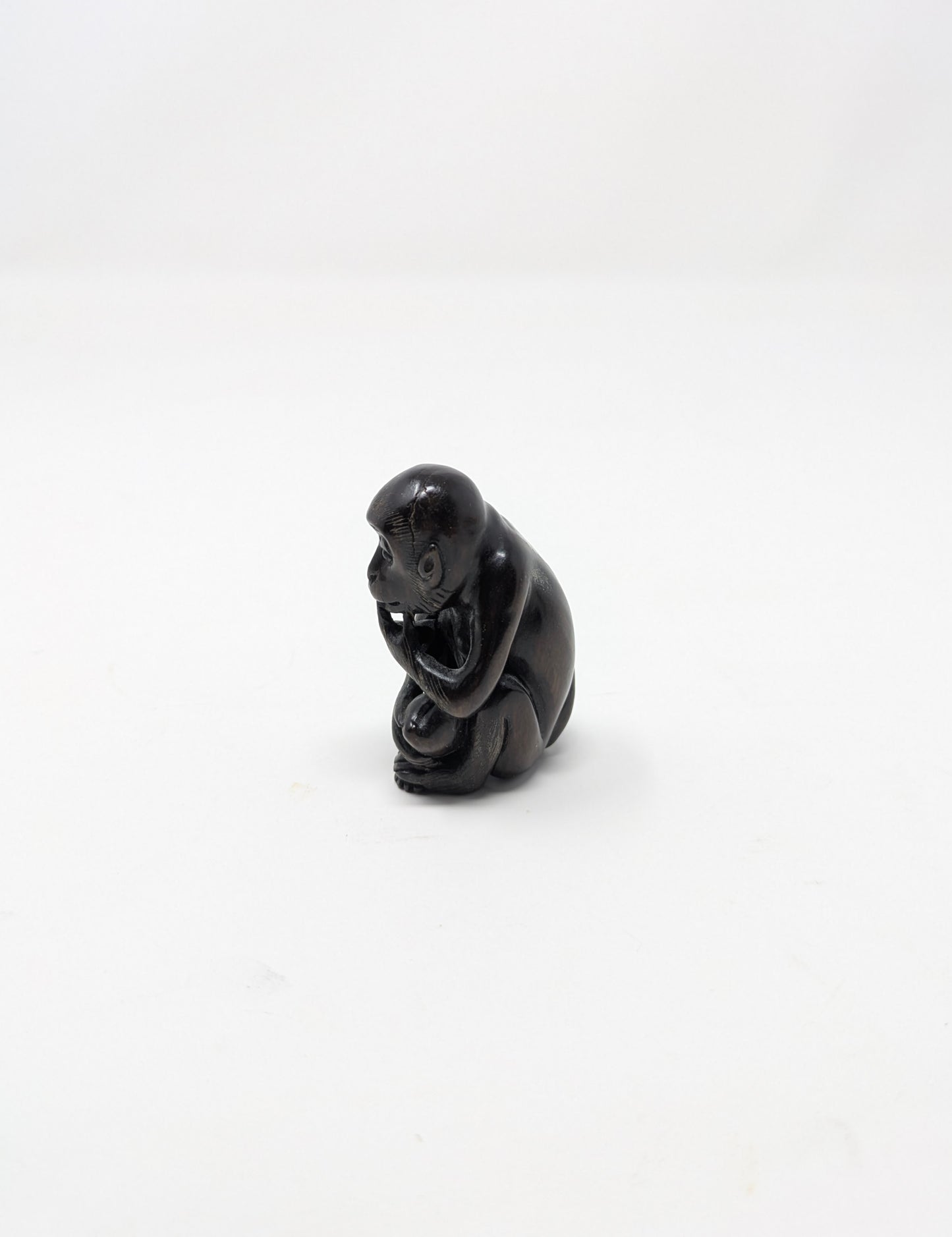 Meiji Era Japanese Signed Boxwood Monkey & Peach Netsuke