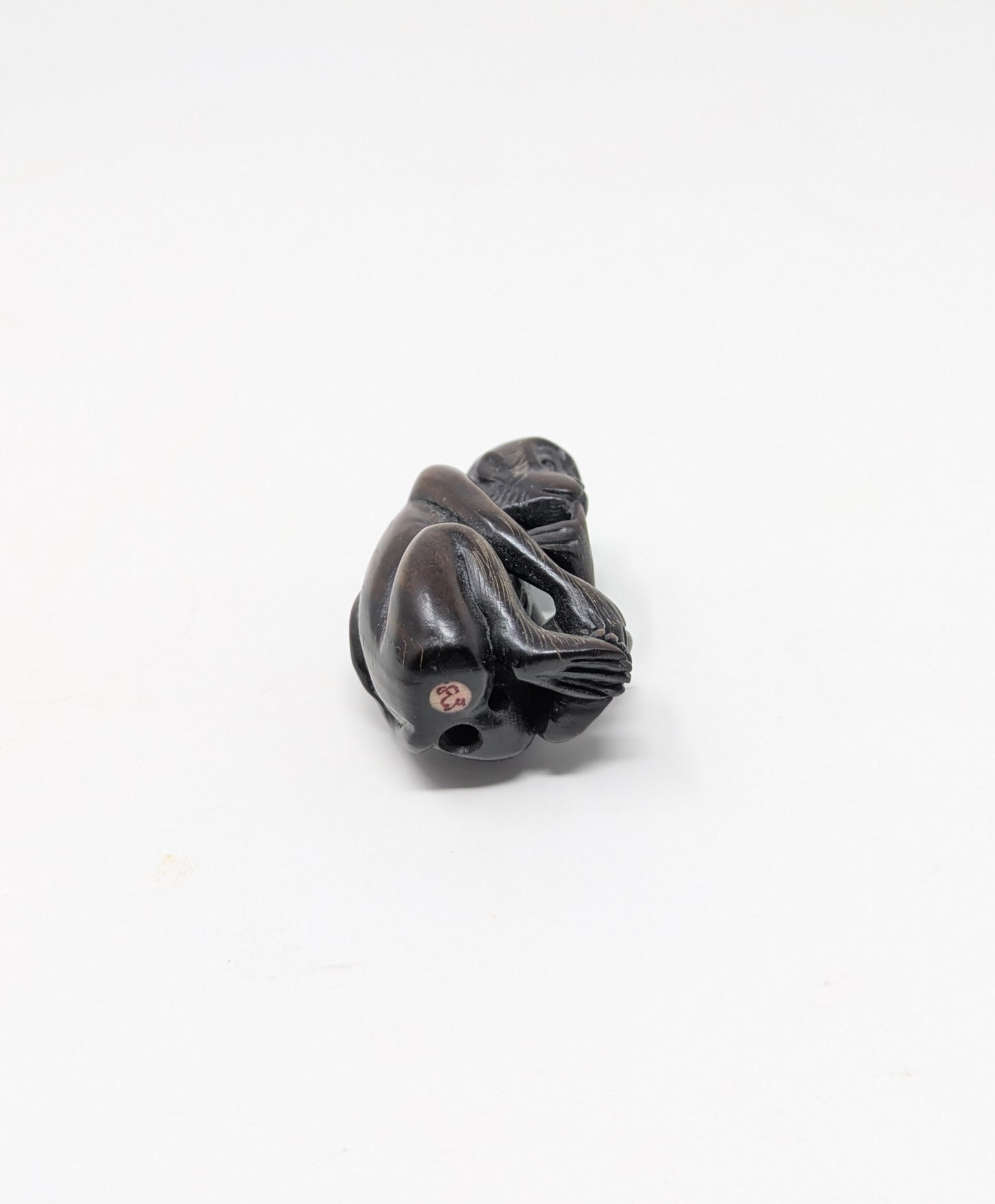 Meiji Era Japanese Signed Boxwood Monkey & Peach Netsuke