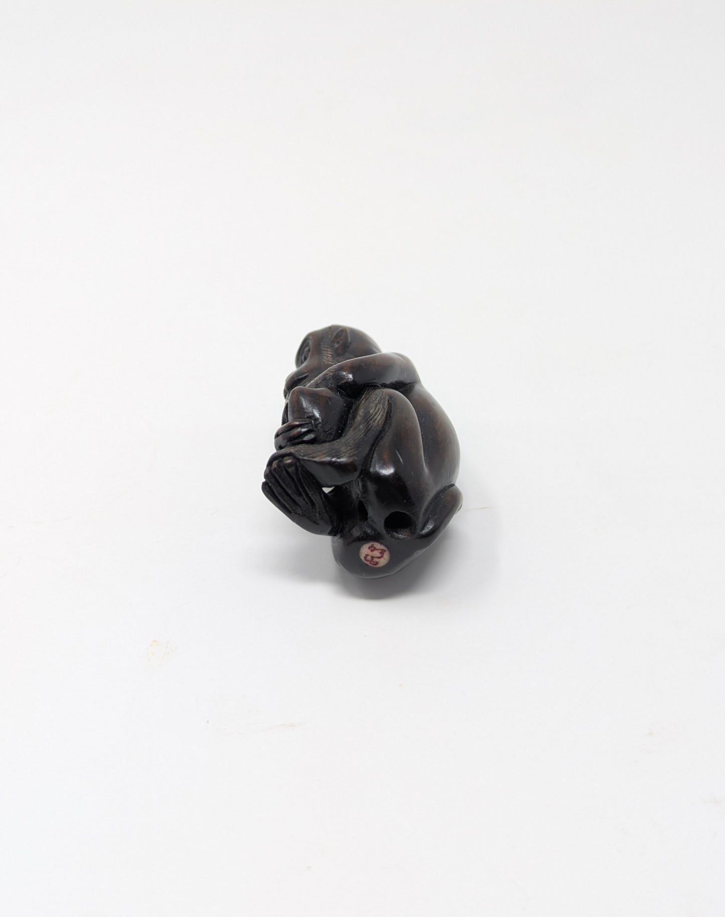 Meiji Era Japanese Signed Boxwood Monkey & Peach Netsuke