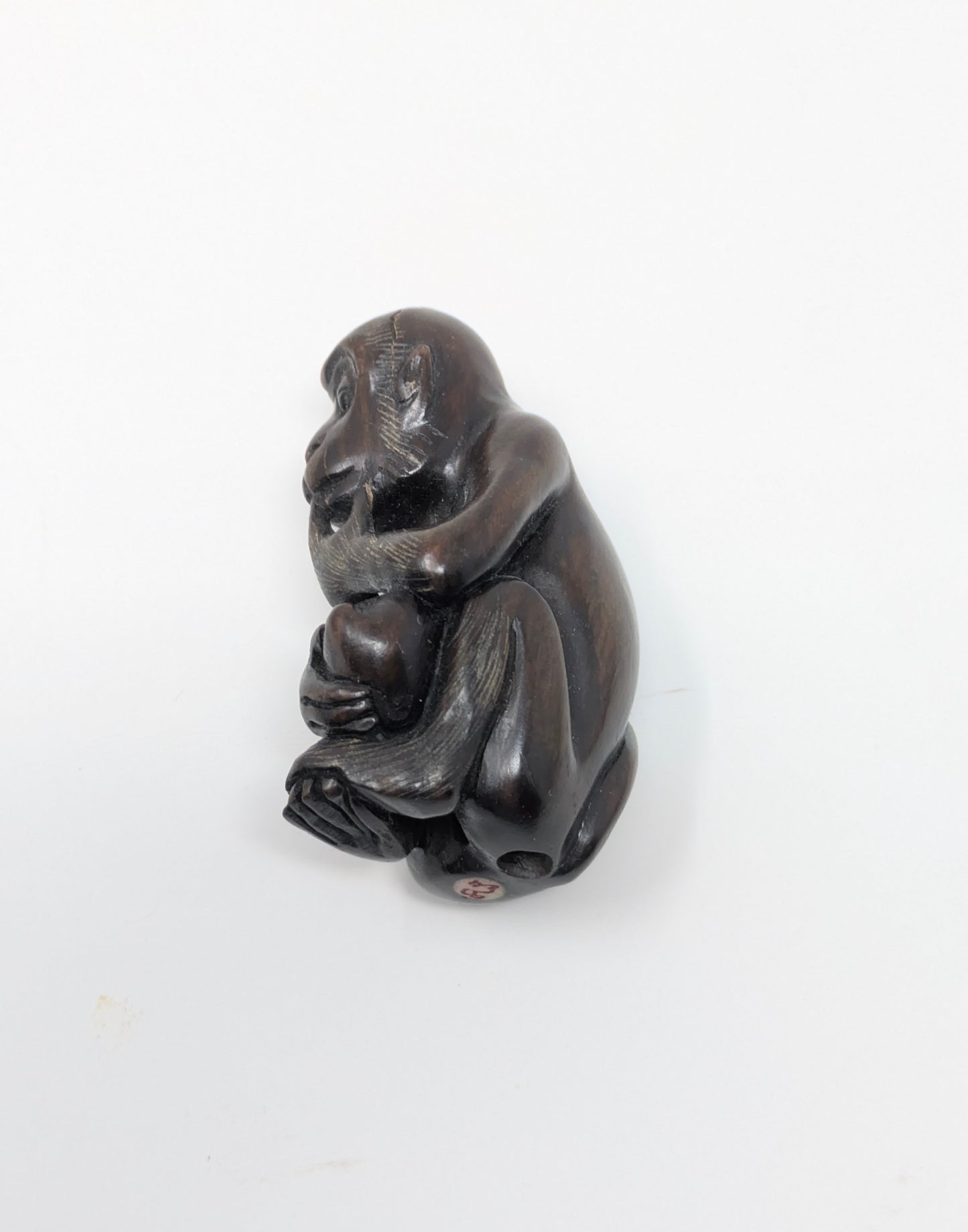 Meiji Era Japanese Signed Boxwood Monkey & Peach Netsuke