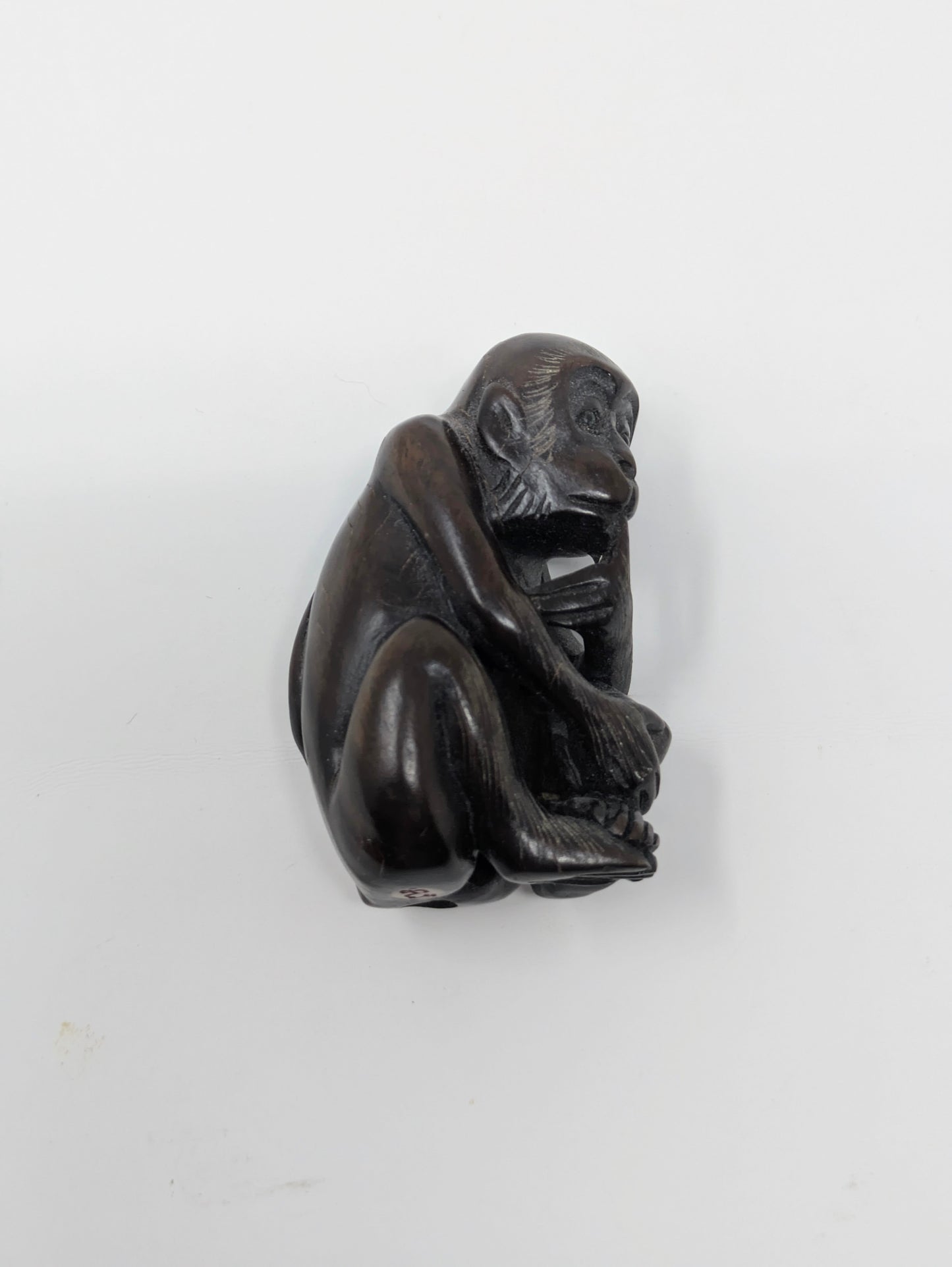 Meiji Era Japanese Signed Boxwood Monkey & Peach Netsuke
