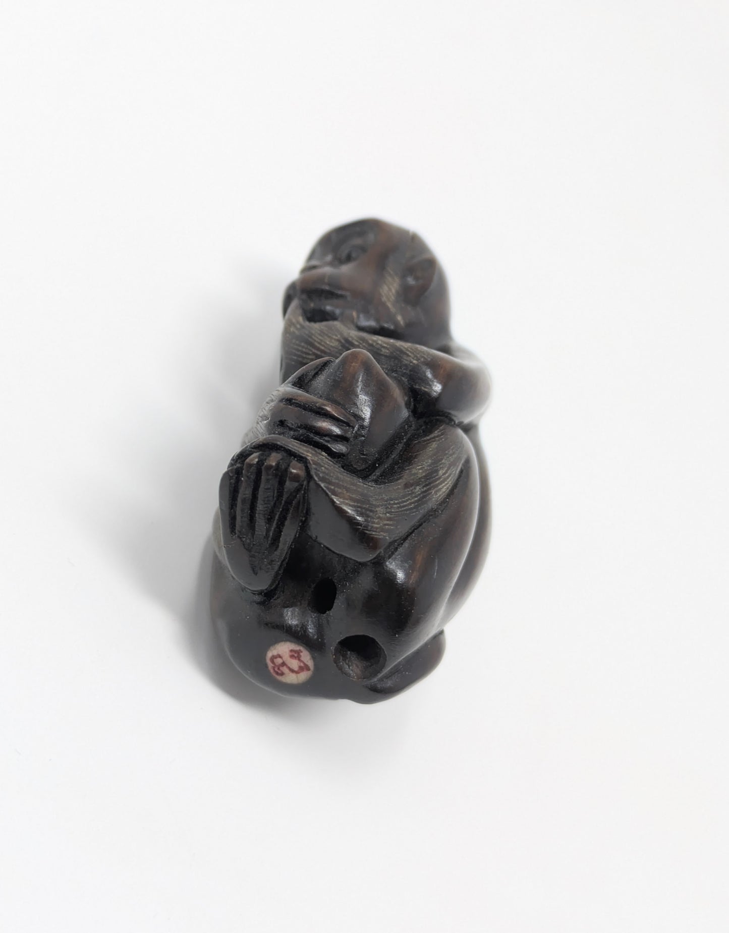 Meiji Era Japanese Signed Boxwood Monkey & Peach Netsuke