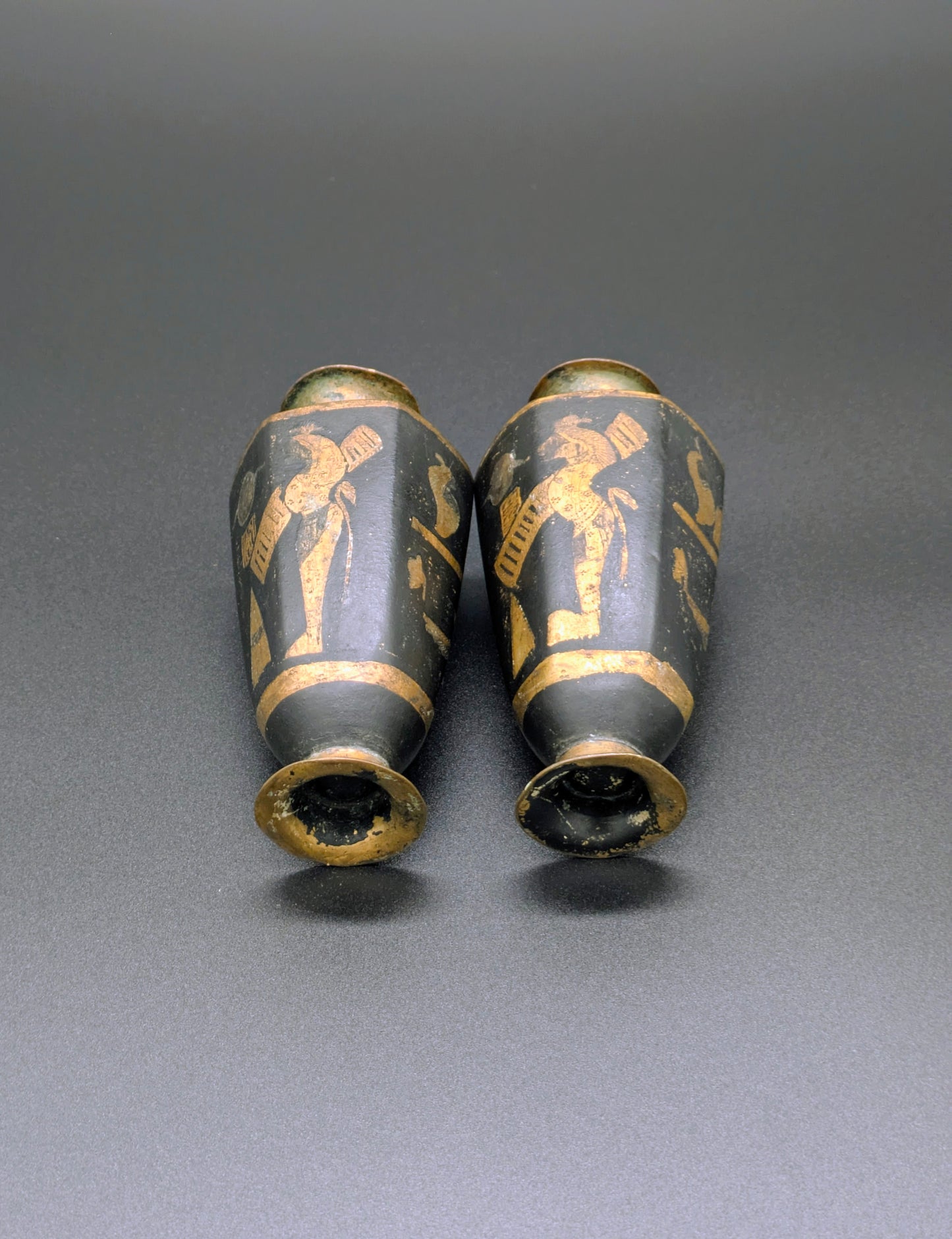 1930s Japanese Made Egyptian Revival Damascene Vases
